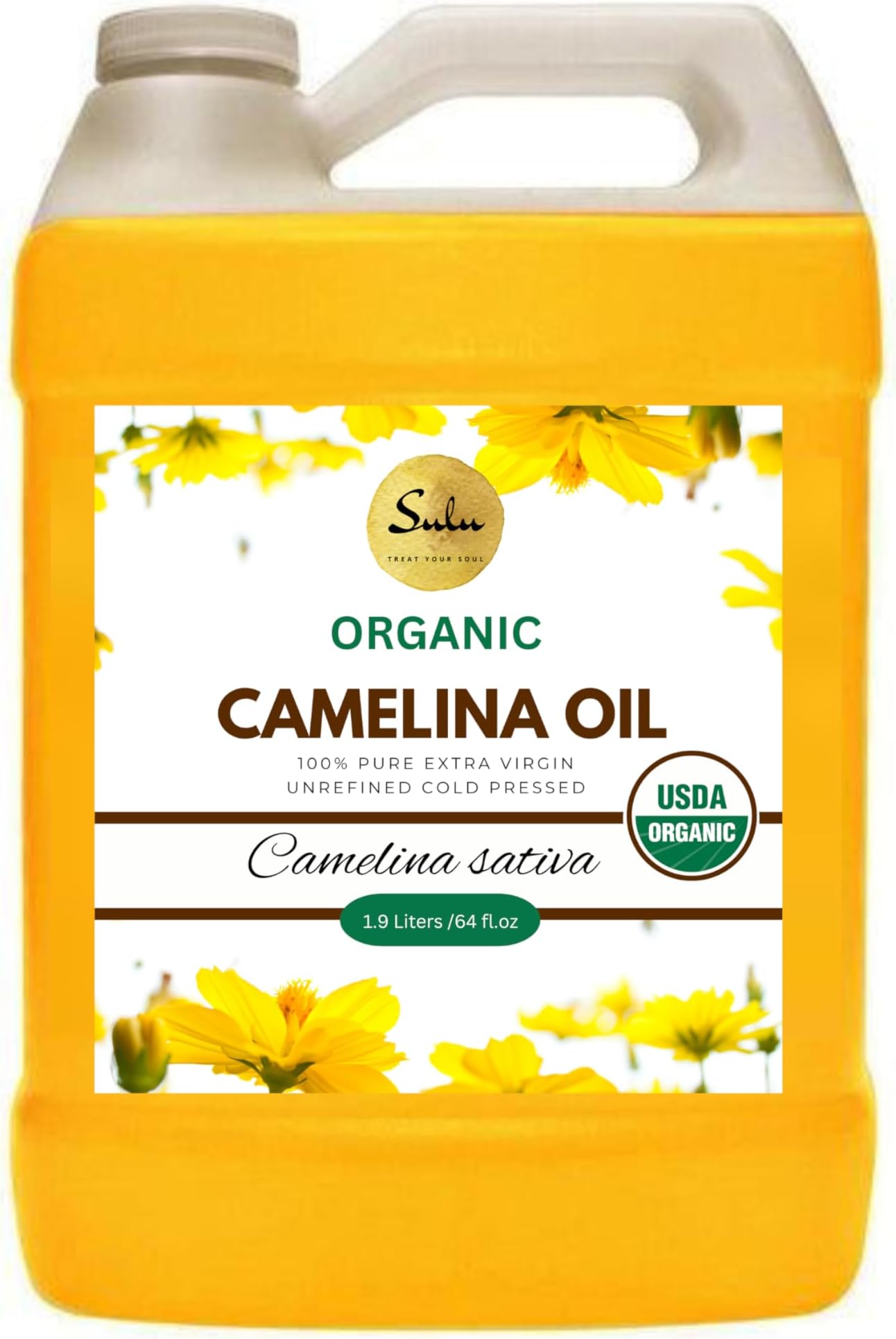 100% Pure Extra Virgin USDA Organic Unrefined Cold Pressed Camelina Seed Oil 1.8 Liter (64 FL.OZ)-Great oil for Cooking, Pet/Animal Nutrition and Skin Care