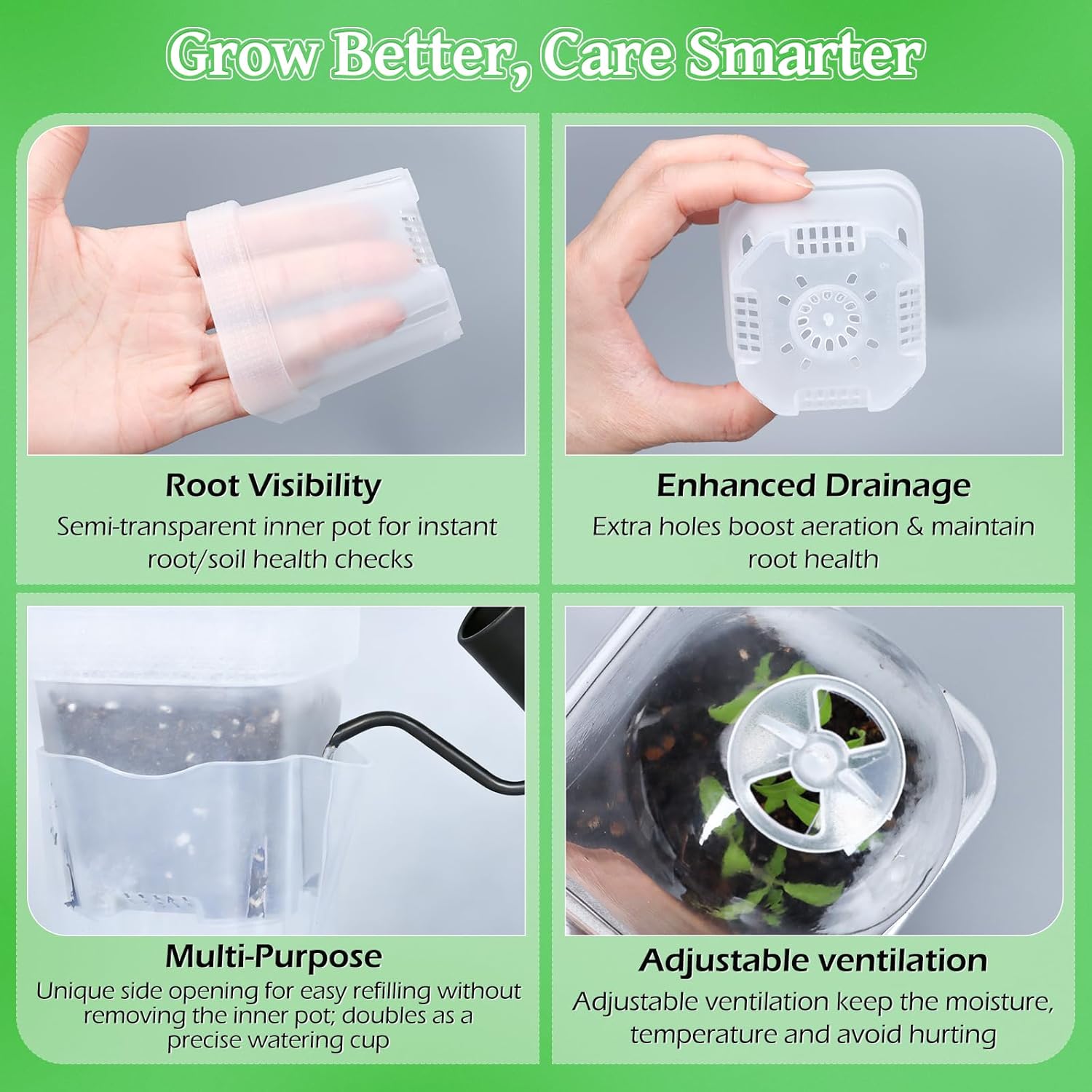 12 Pack 2.5" Self Watering Propagation Pots with Humidity Dome, Clear Plastic Seed Starter Cups, for Seedlings, Cuttings, Succulents, Herbs, Vegetables, 12 Plant Labels Included