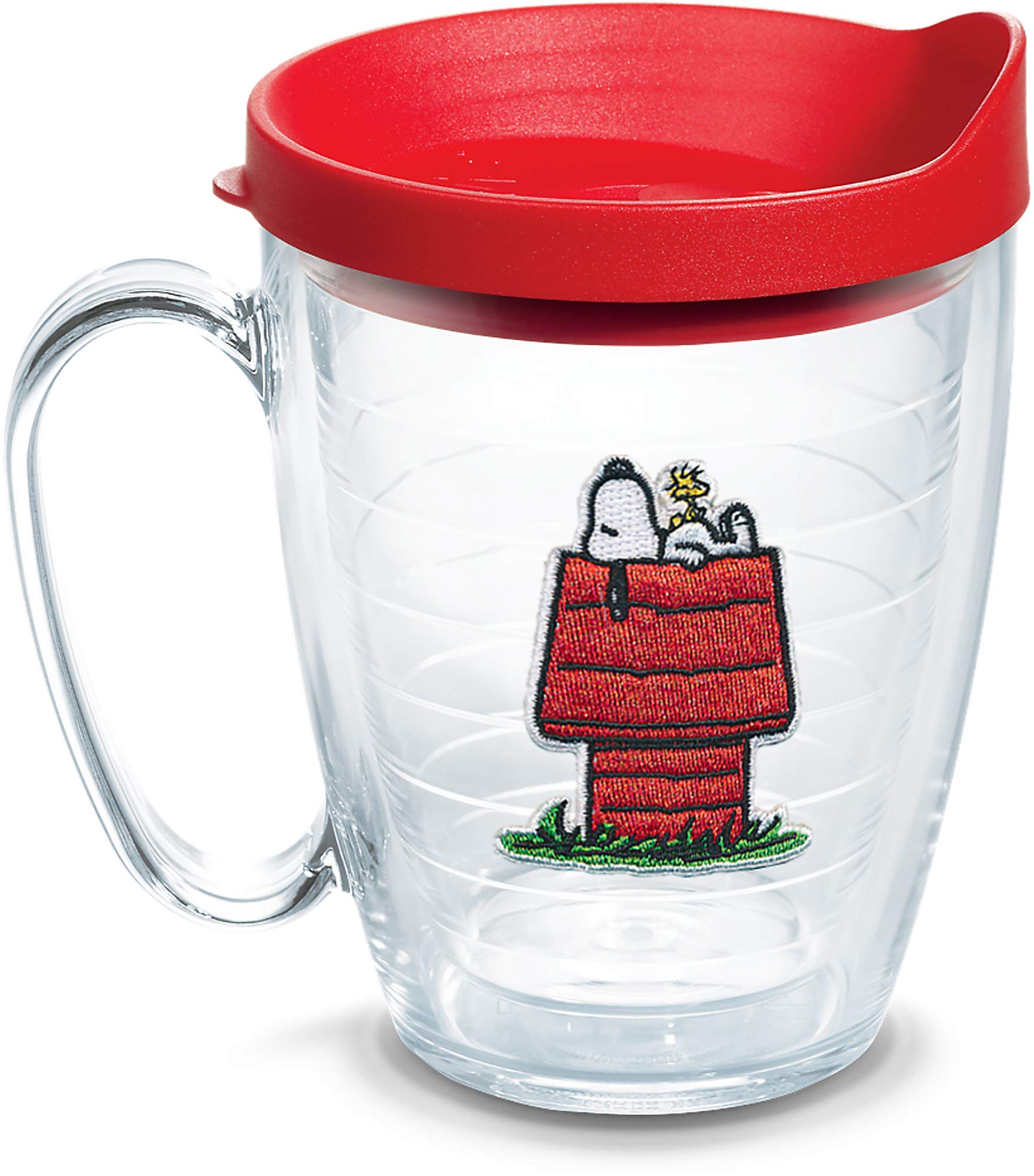 Tervis Peanuts - Snoopy Woodstock House Insulated Tumbler with Emblem and Red Lid, 16oz Mug, Clear
