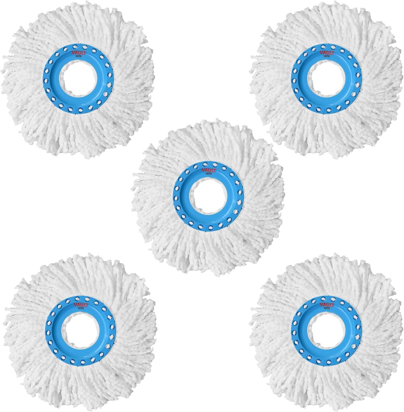 Microfiber Replacement Refill | Universal Size Mop Refill | Standard Size Suitable with All Bucket Mop with Round Mop Head | Polyester Microfiber 360 Spin Mop Spare Part (White Pack of 5)