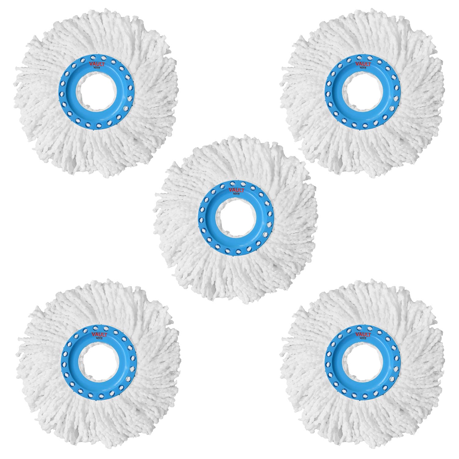 Microfiber Replacement Refill | Universal Size Mop Refill | Standard Size Suitable with All Bucket Mop with Round Mop Head | Polyester Microfiber 360 Spin Mop Spare Part (White Pack of 5)