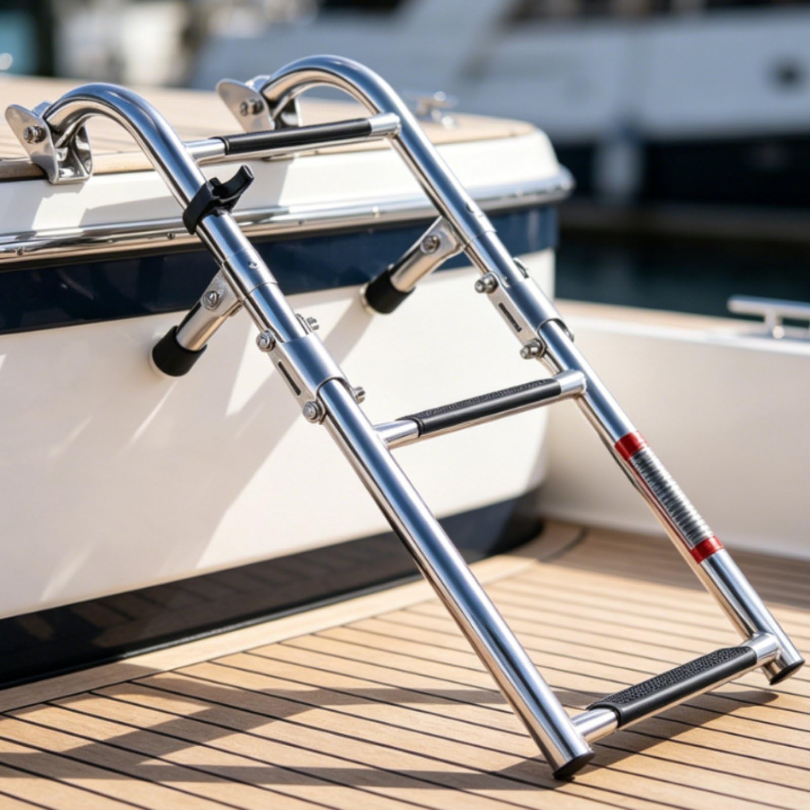 MERIGLARE Échelle Marine Pliable Échelle Bateau Échelle de Pont Échelle de Bain en Acier Inoxydable Montage Latéral Repliable avec Marches Confort et Accès, Échelle Télescopique À 4 Marches