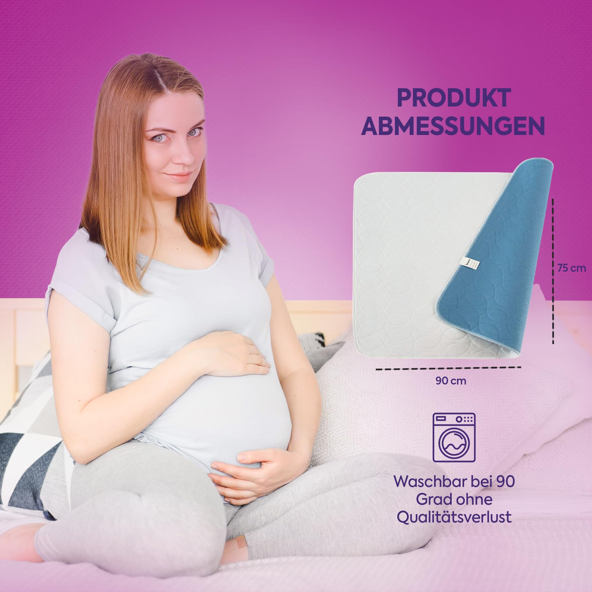 Podkładka na łóżko dla kobiet – nietrzymanie moczu, okres ciąży i połóg, chłonna, oddychająca, wielokrotnego użytku, zestaw 2 szt. – 75 x 90 cm, mata ochronna na materac i sofę