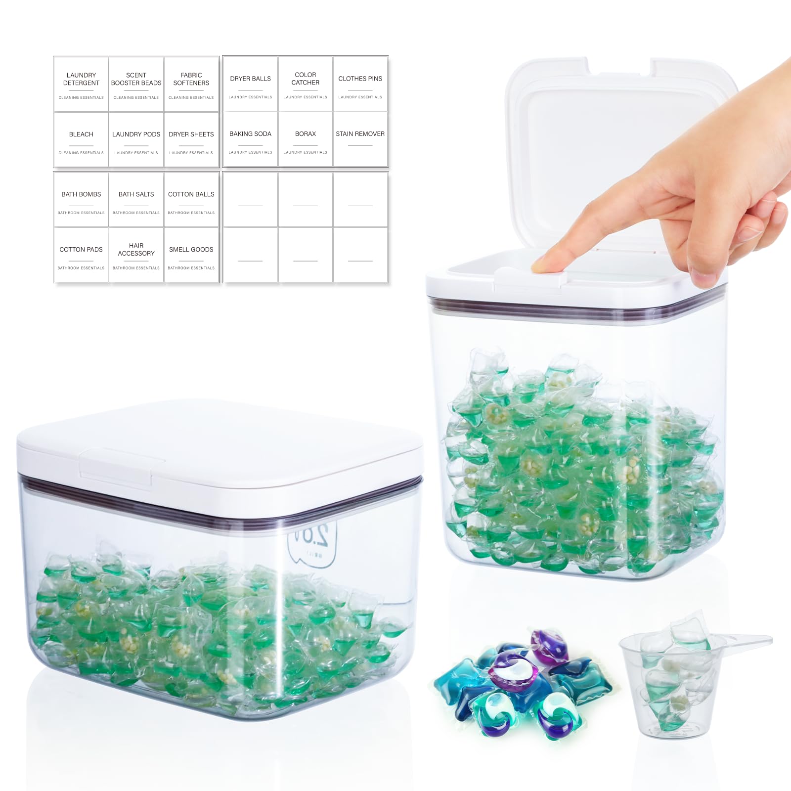 VINATO Set di 2 Contenitore Detersivo Polvere,Trasparenti Dispenser Detersivo Lavatrice in Plastica,Porta Detersivo in Polvere per Bucato