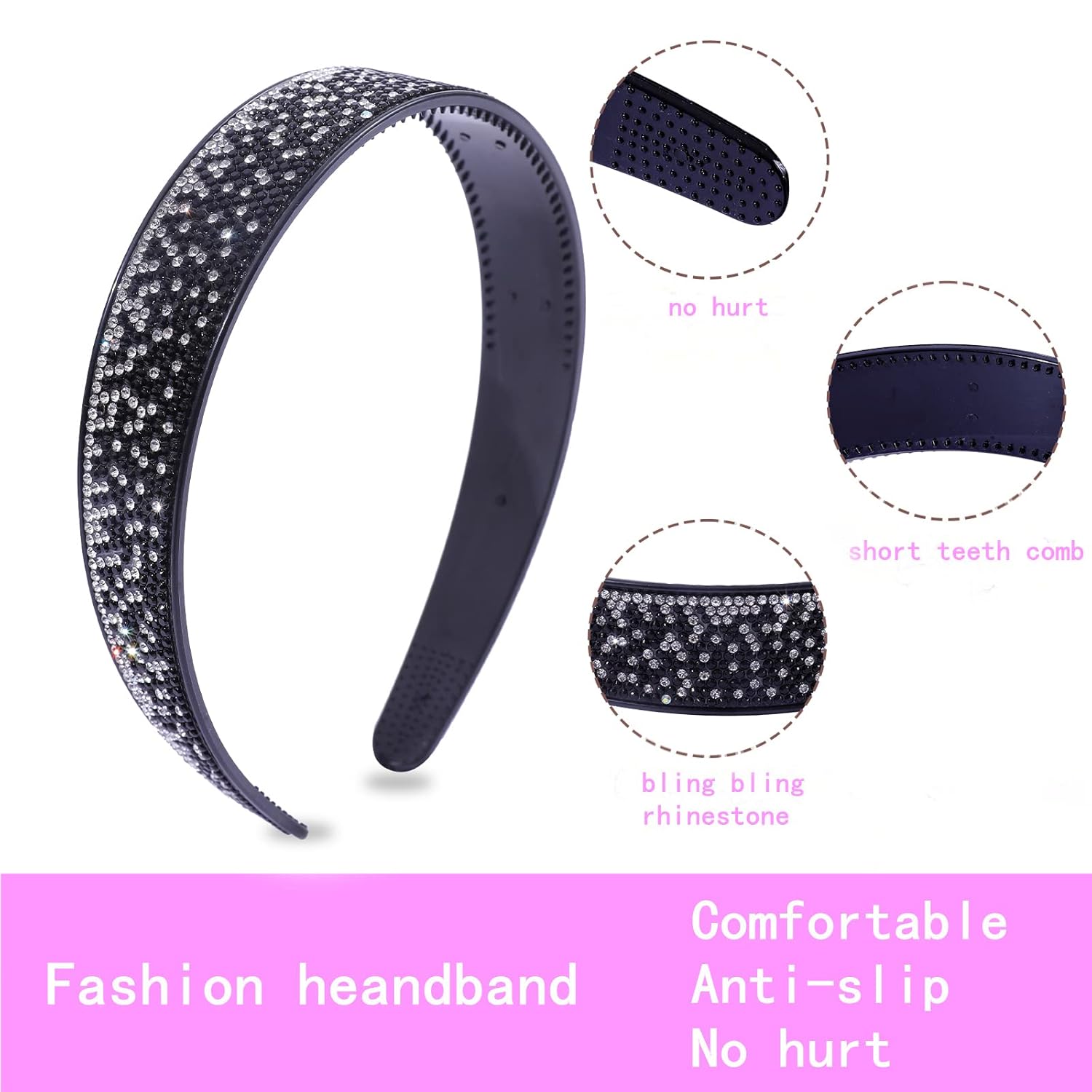 Rhinestone Headbands for Women Sparkly,4PCS Tie Dye Crystal Headband Non Slip,Tooth Hair Bands Rhinestone Hair Hoop,Comfortable Daily Prom Party Head Accessories - Image 4