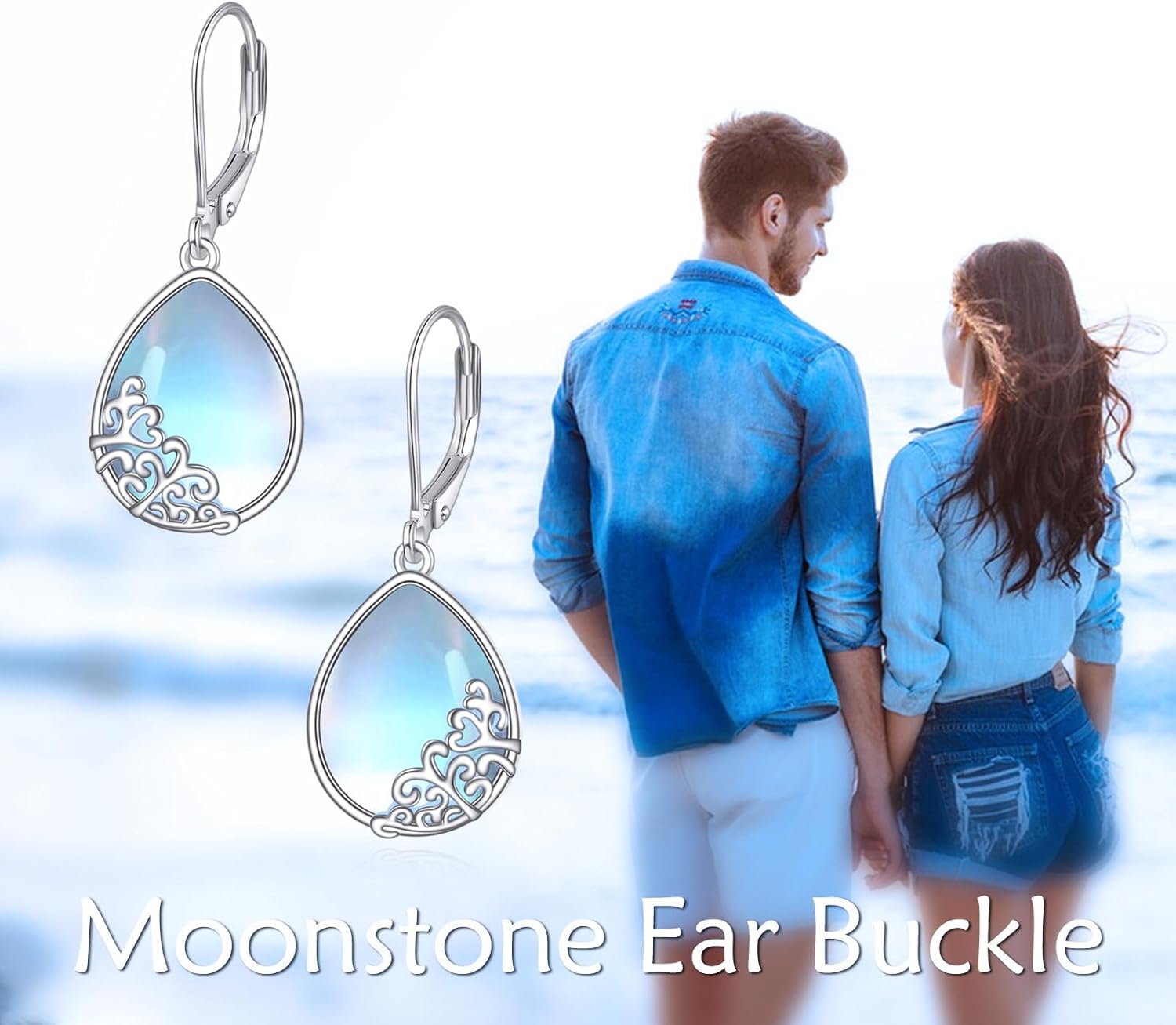 Teardrop Moonstone Leverback Earrings for Women 925 Sterling Silver Moonstone Dangle Jewelry for Sensitive Ears - Image 2