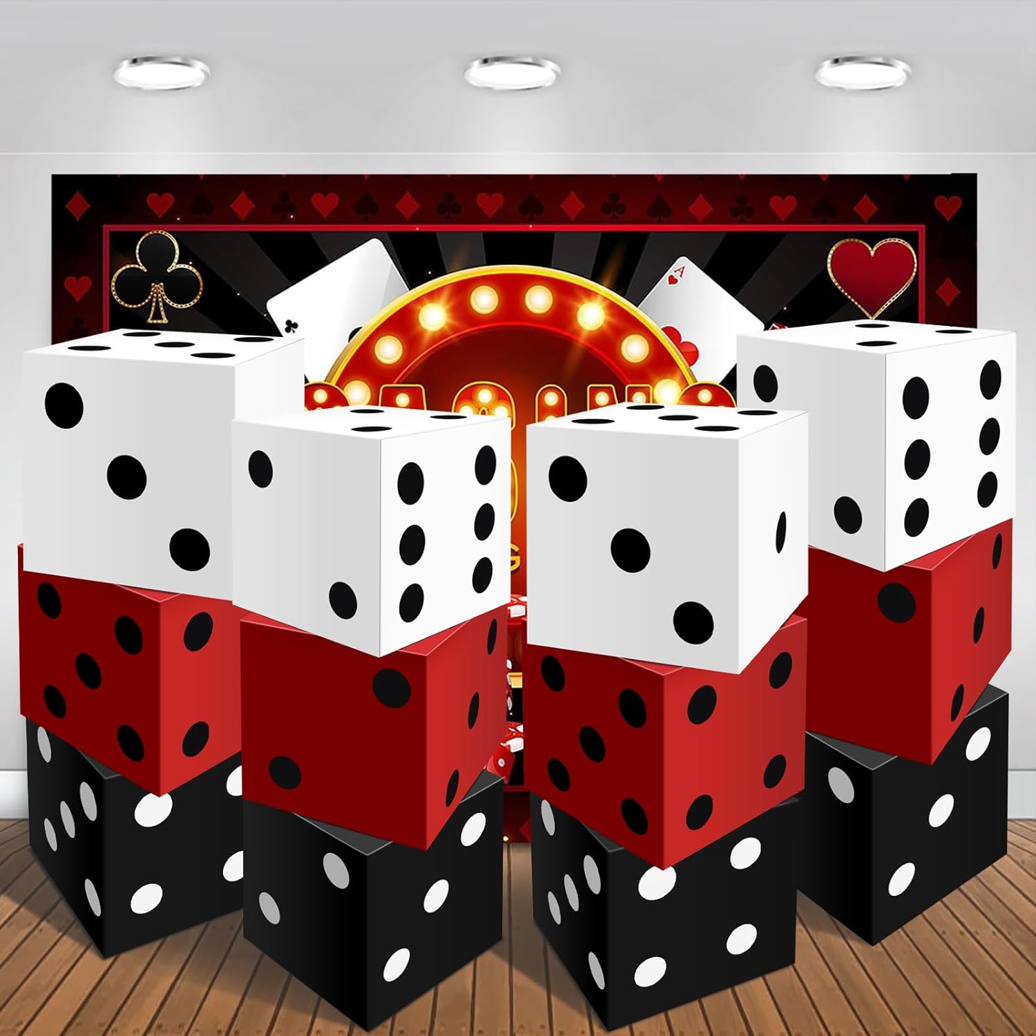 12 Pcs Large Casino Dice Boxes, HYMENEX Casino Theme Party Decorations 11 inch Jumbo Giant Vegas Dice Box for Las Vegas Themed Night Game Night Graduation Prom Birthday Party Supplies (Multicolor)