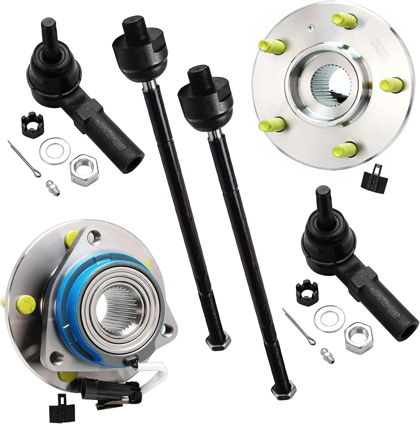 Detroit Axle - Front 6pc Wheel Bearing Hubs Kit for Buick LeSabre Lucerne Riviera Park Avenue Cadillac DTS DeVille Seville Pontiac Bonneville Olds Aurora, 2 Wheel Bearing & Hubs 4 Tie Rods Replacement