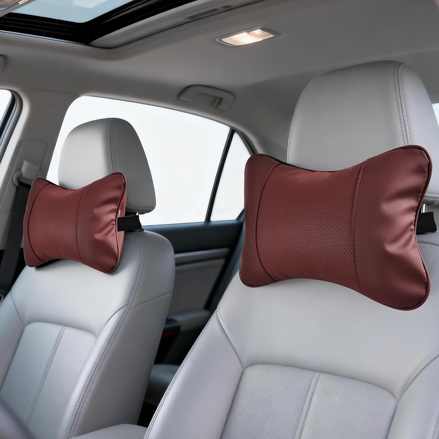 2 Pack Car Neck Pillow Soft Breathable Headrest Pillows for Driving Support, Universal Fit for Most Car Seats Decor Accessories(Maroon)