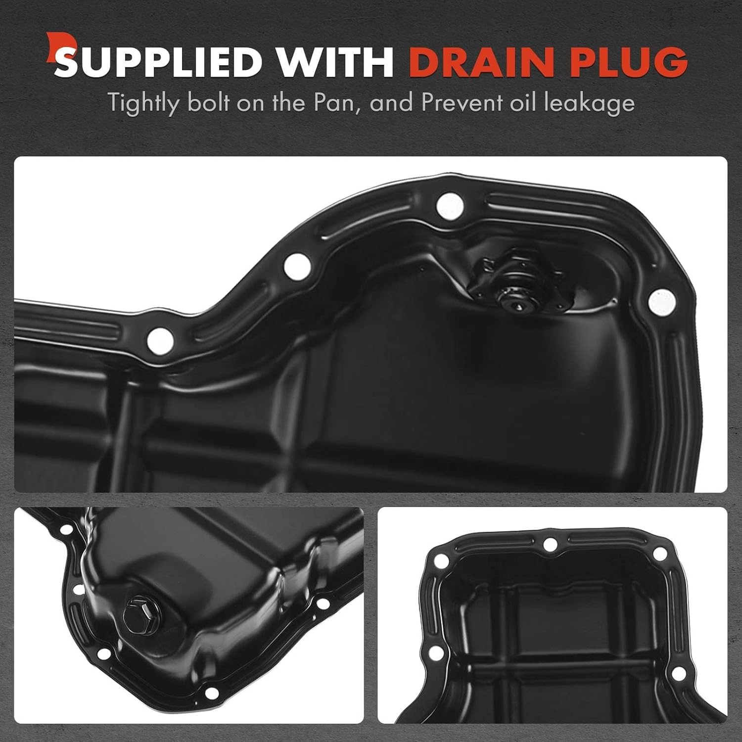 A-Premium Lower Engine Oil Pan with Drain Plug Compatible with Mitsubishi Outlander 2003 2004 2005 2006, 2.4L, AWD, Replaces MD374638