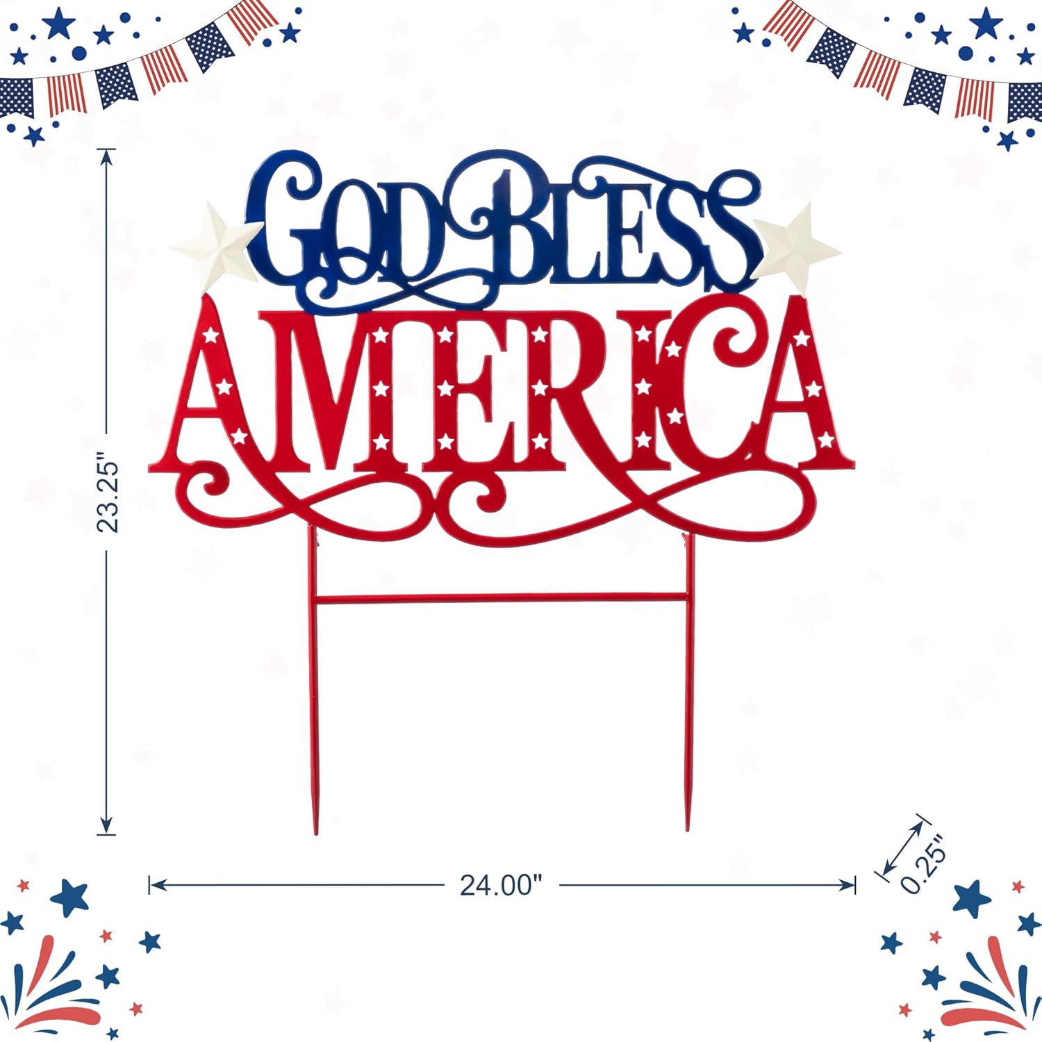 Glitzhome 4th of July Decorations Outdoor, 23.25"H Patriotic GOD BLESS AMERICA Decorative Garden Stakes, Metal Americana Patriotic Day Yard Sign, Memorial Day Yard Signs for Lawn Porch Decor
