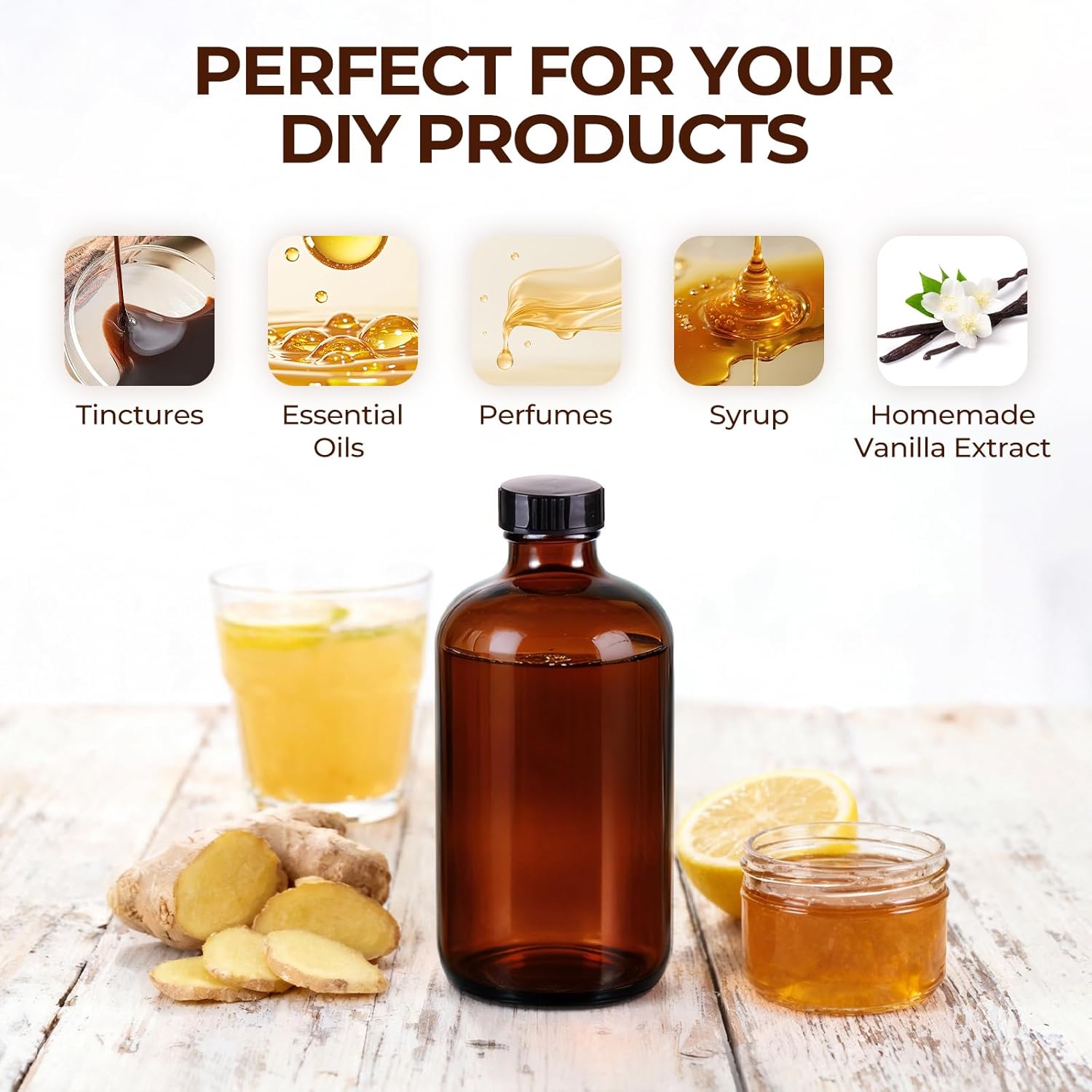 16 OZ Glass Bottles with Lids, 12 Pack Amber Boston Round kombucha Sample Bottles with Black Caps Perfect Glass Containers for Secondary Fermentation,Storing condiment,Homemade Essential Oils,kitchen - Image 4