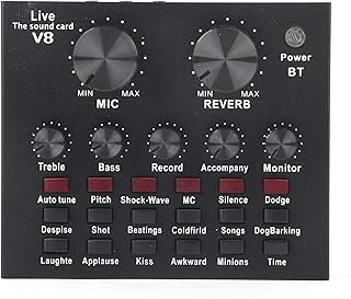 Tarjeta de Sonido en Vivo Externa Portátil, V8 Computadora Bluetooth Transmisión en Vivo Tarjeta de Cambiador de Voz Mezclador Digital con 112 Tipos de Electroacústica para MC, Reverb, para Transmisió