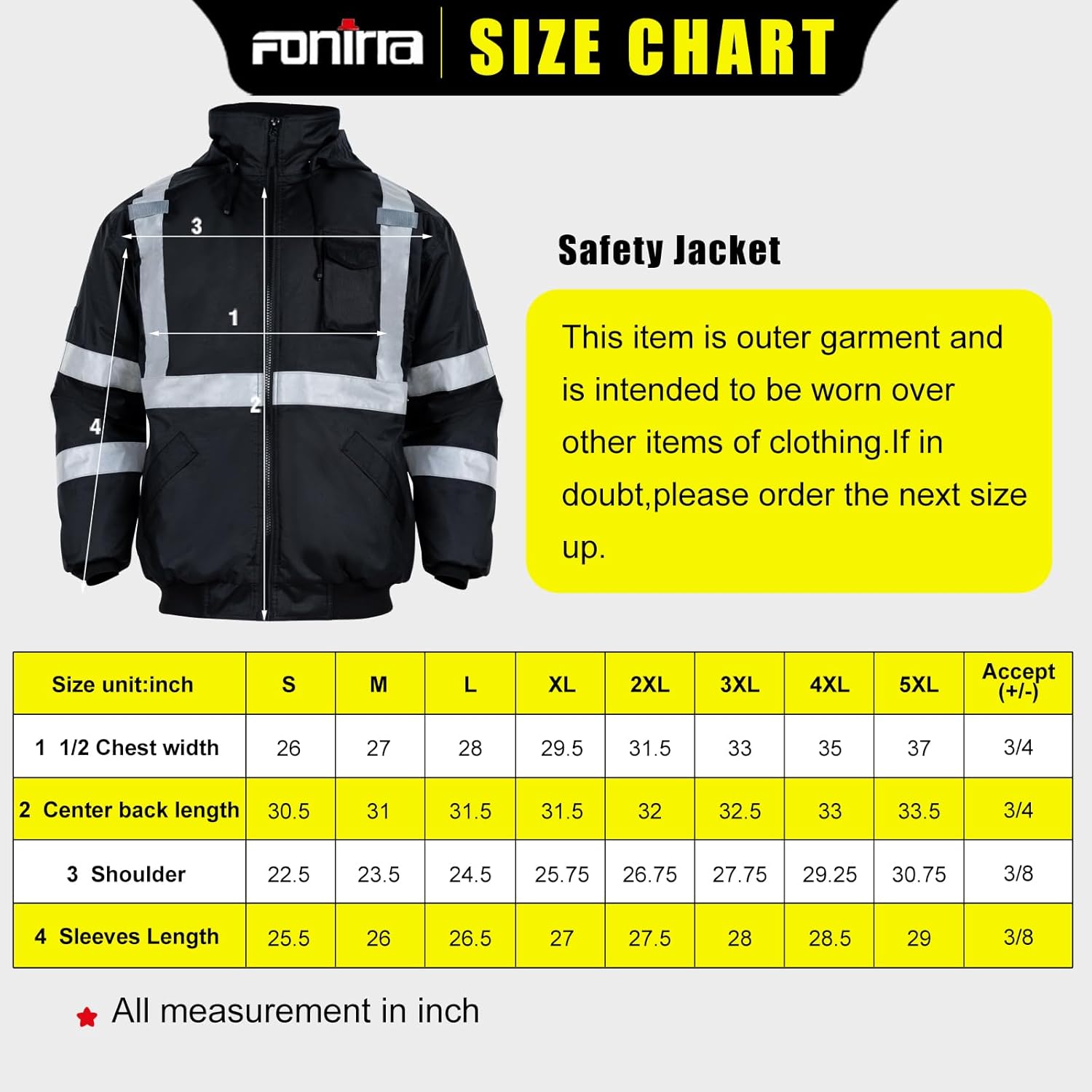 FONIRRA High Visibility Safety Bomber Jackets with Fleece Liner,ANSI Class 2 Reflective Waterproof Jacket for Men - Image 7