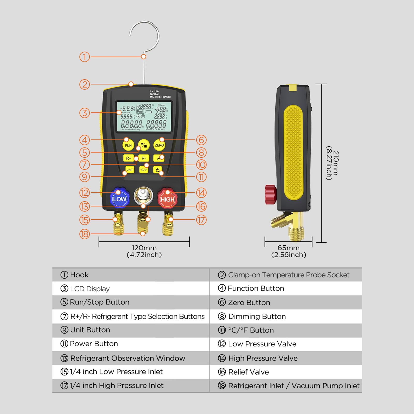 AUTOOL LM120 Misuratore di temperatura digitale del collettore di refrigerazione HVAC Test del tester di temperatura della pressione del vuoto Test di tenuta