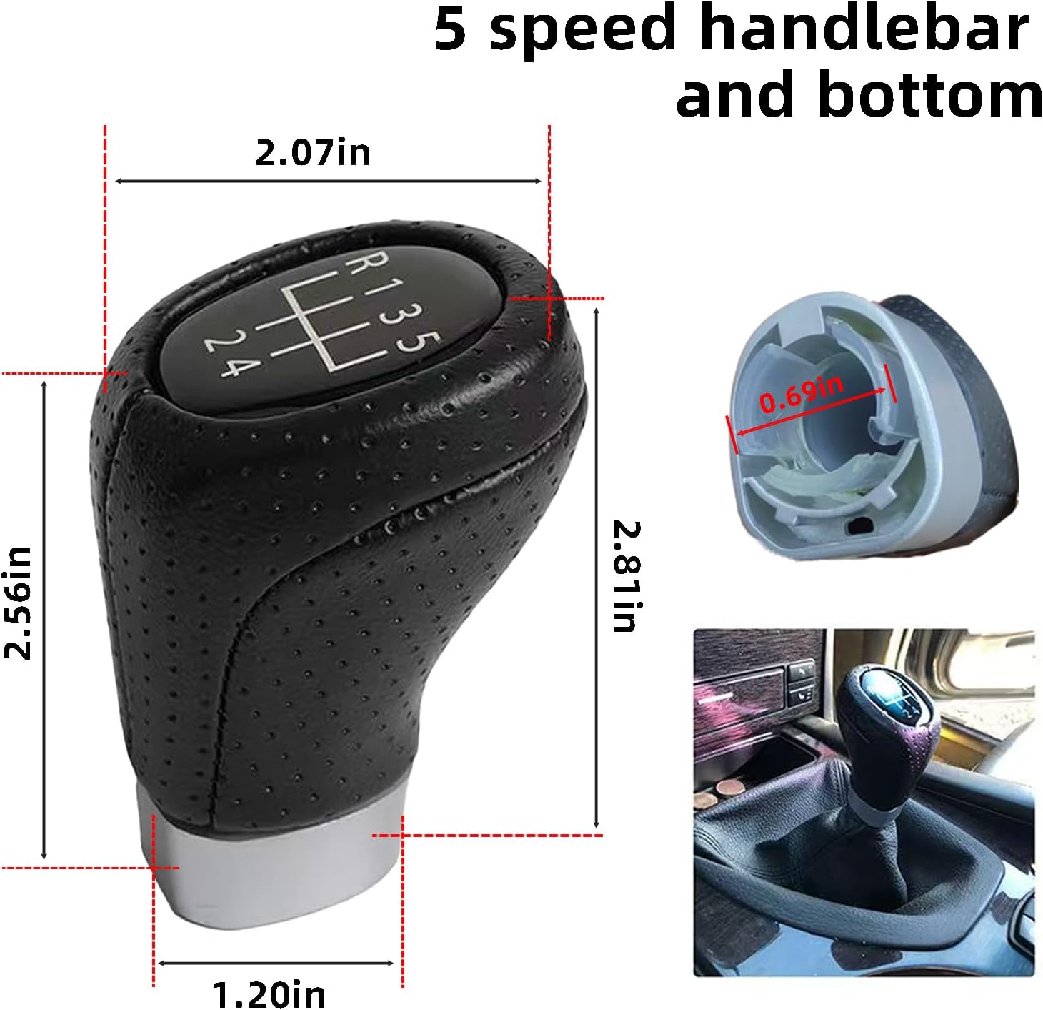 VBT 5-Speed Perforated Leather Shift Knob for BMW - Textured ABS Plastic Core, Direct Fit for E87 E36 X1 X3 Manual Transmission