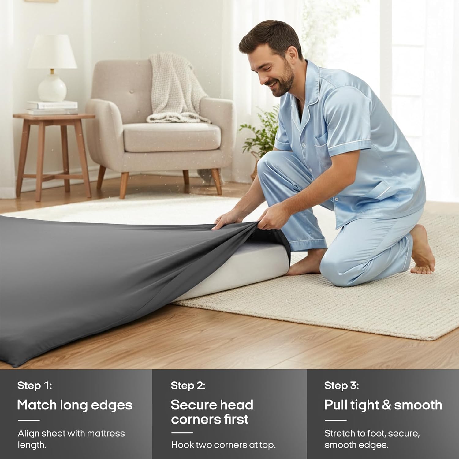 Zonli Cooling Fitted Sheet for Tatami - 54"x80" Full Size, Tatami Mattress Cover, Crisp Breathable Fitted Sheet with Non-Slip Bands (Gray)