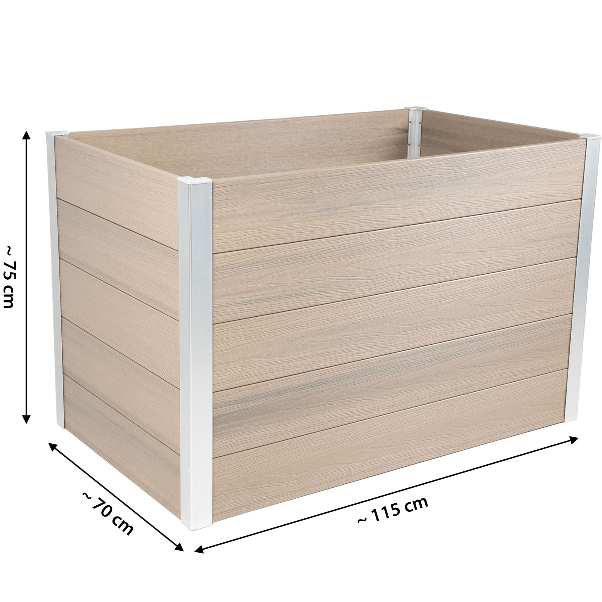 XL Hochbeet Aus Kunststoff In Holzoptik – 150x76x78 Cm, Ca. 400 Liter, Mit 2 Staufächern, Anthrazit, Made In EU
