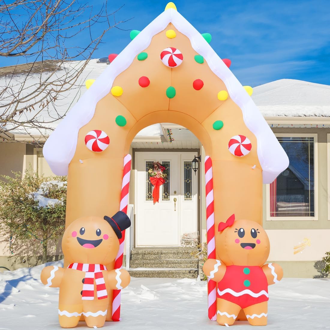 GOOSH 11.8 FT Christmas Inflatables Decorations Archway, Gingerbread Inflatable Yard Decorations with LED Lights, Inflatable Christmas Arch for Outdoor Party Yard Decor