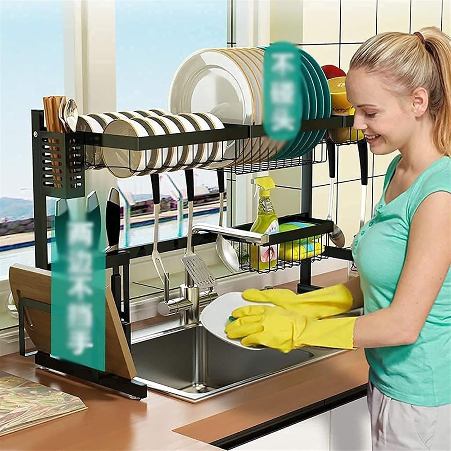 Dish Drying Rack,Large Dish Drying Rack Dish Drying Rack Dish Rack Over The Sink Dish Drying Rack Black 201 Stainless Steel Kitchen Drain Rack Tableware Drainer Organizer Mesa