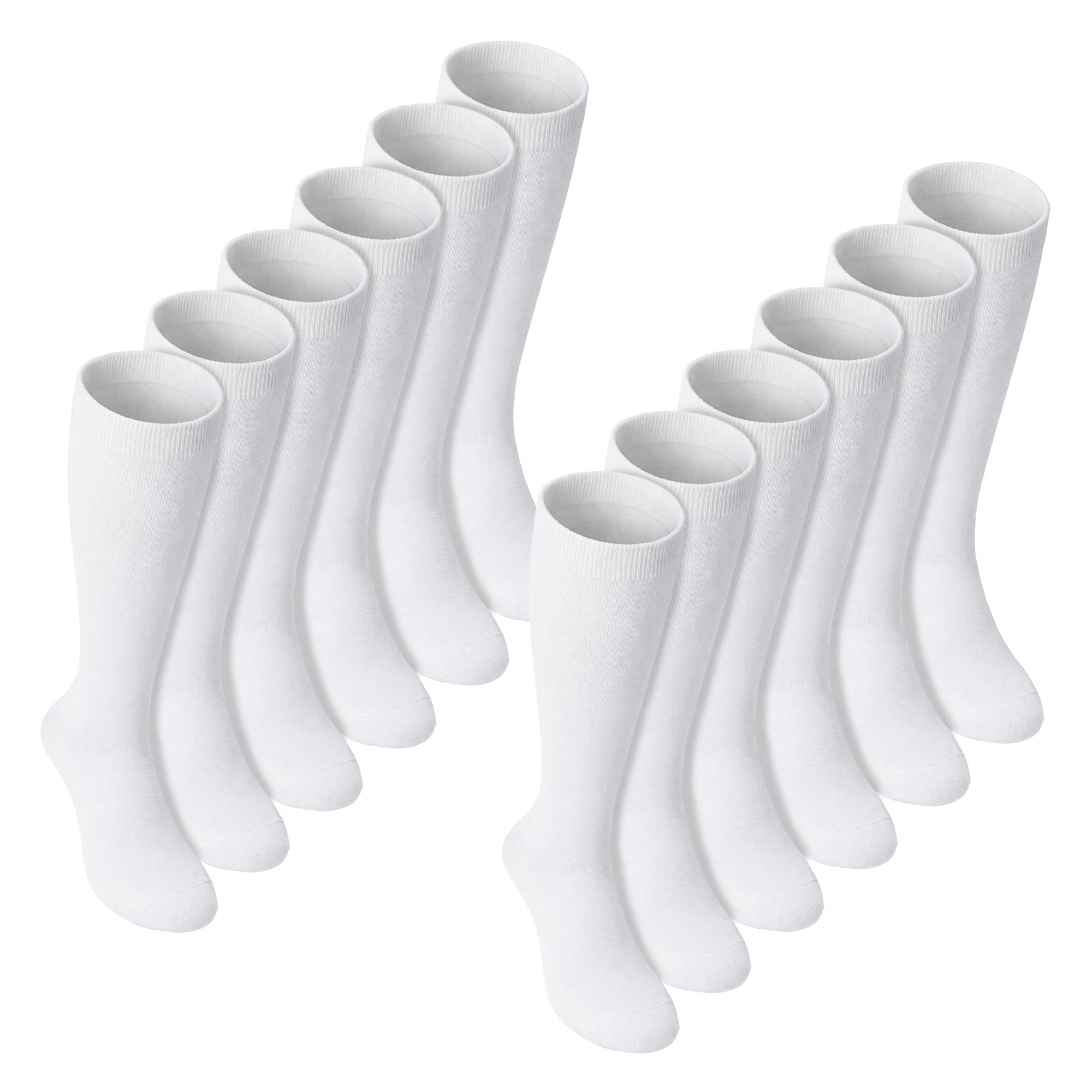 Sock Snob Girls White 12 Pair Multipack Knee High Socks | Breathable Long Cotton School Socks | Color Option - Grey, Black, Blue