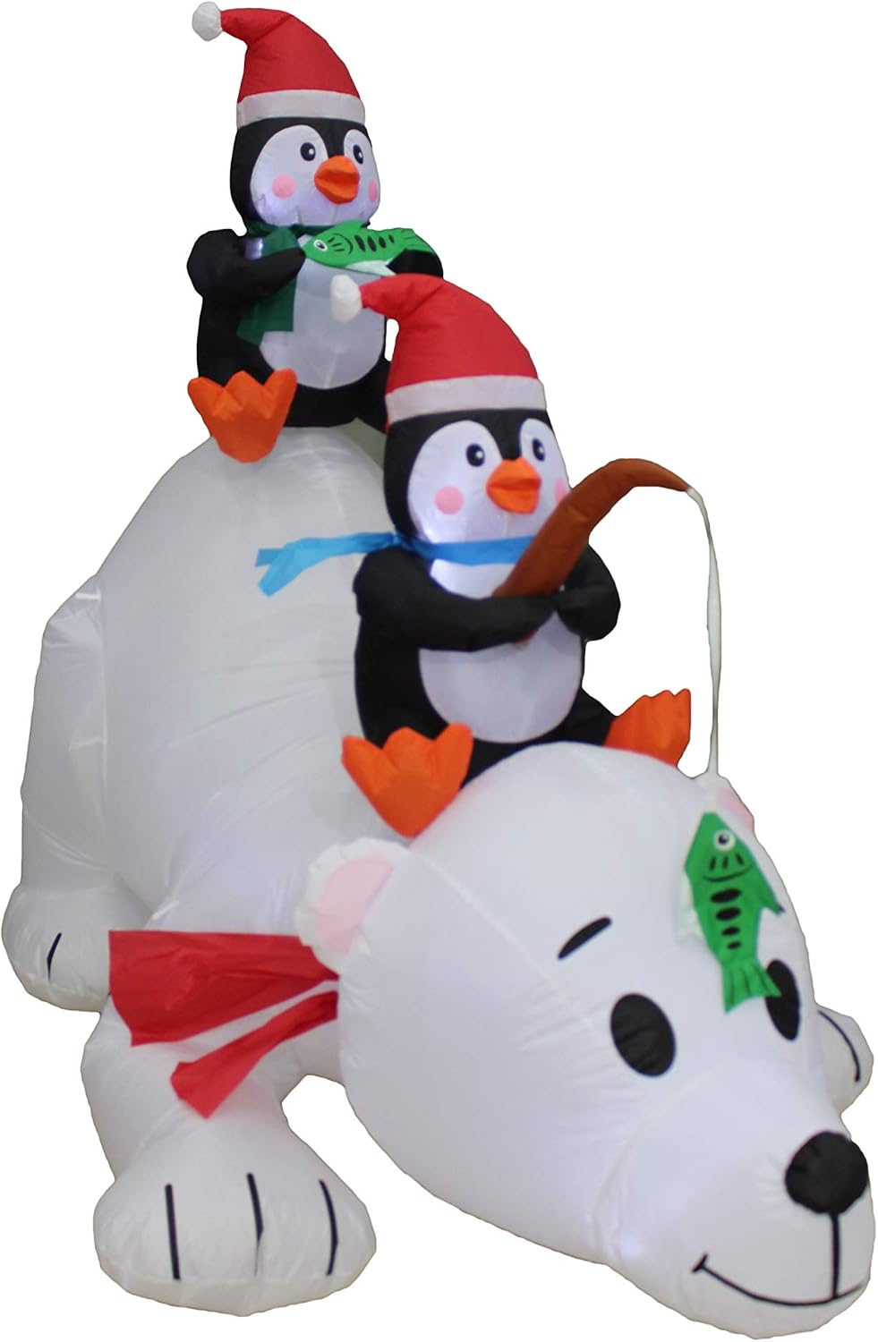 6 FT Lighted Christmas Inflatable Penguins Fishing on Polar Bear – Outdoor Indoor Holiday Decoration with Built-in LED Lights Self-Inflating Blower Blow-Up Lawn Yard Display for Home Family Décor