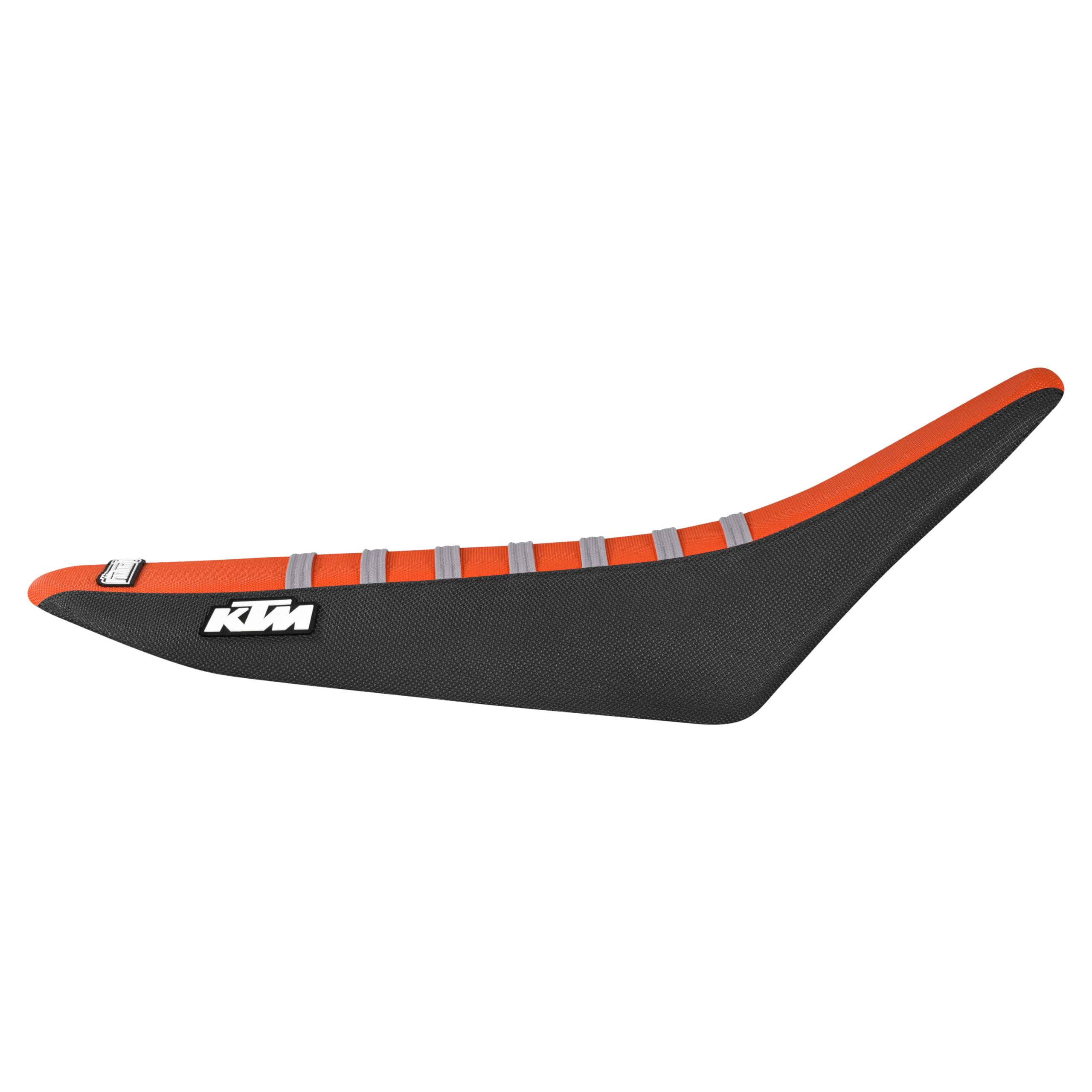 Enjoy Mfg Seat Cover - Compatible Fit for 2001-2006 KTM SX SXF EXC XCW #73 (Logo) (Black Sides/Orange top/Silver Ribs)