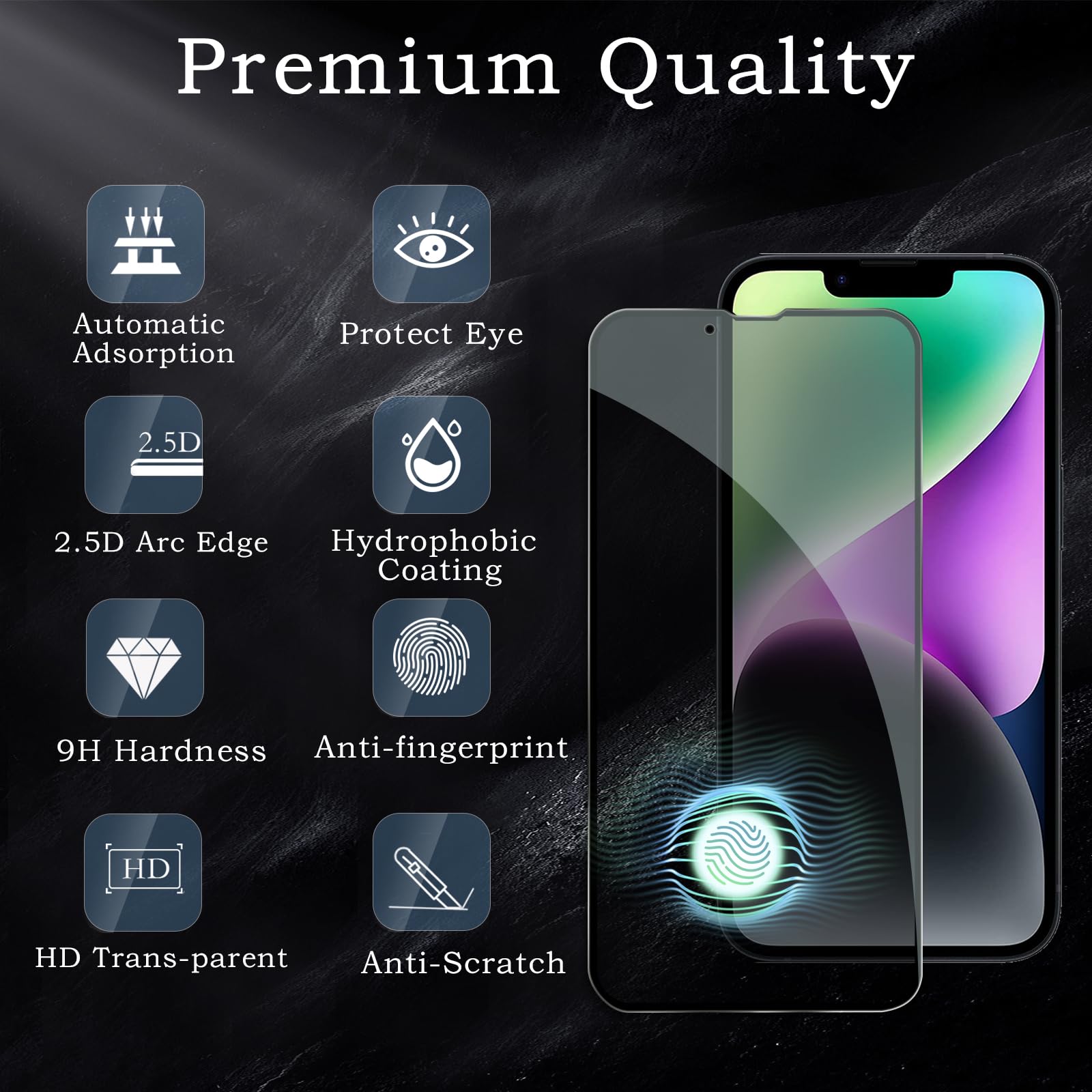 [Confezione da 2 + 2] Protezione per schermo privacy per Apple iPhone 14, in vetro temperato infrangibile con obiettivo della fotocamera, durezza 9H, senza bolle, antiriflesso, compatibile con