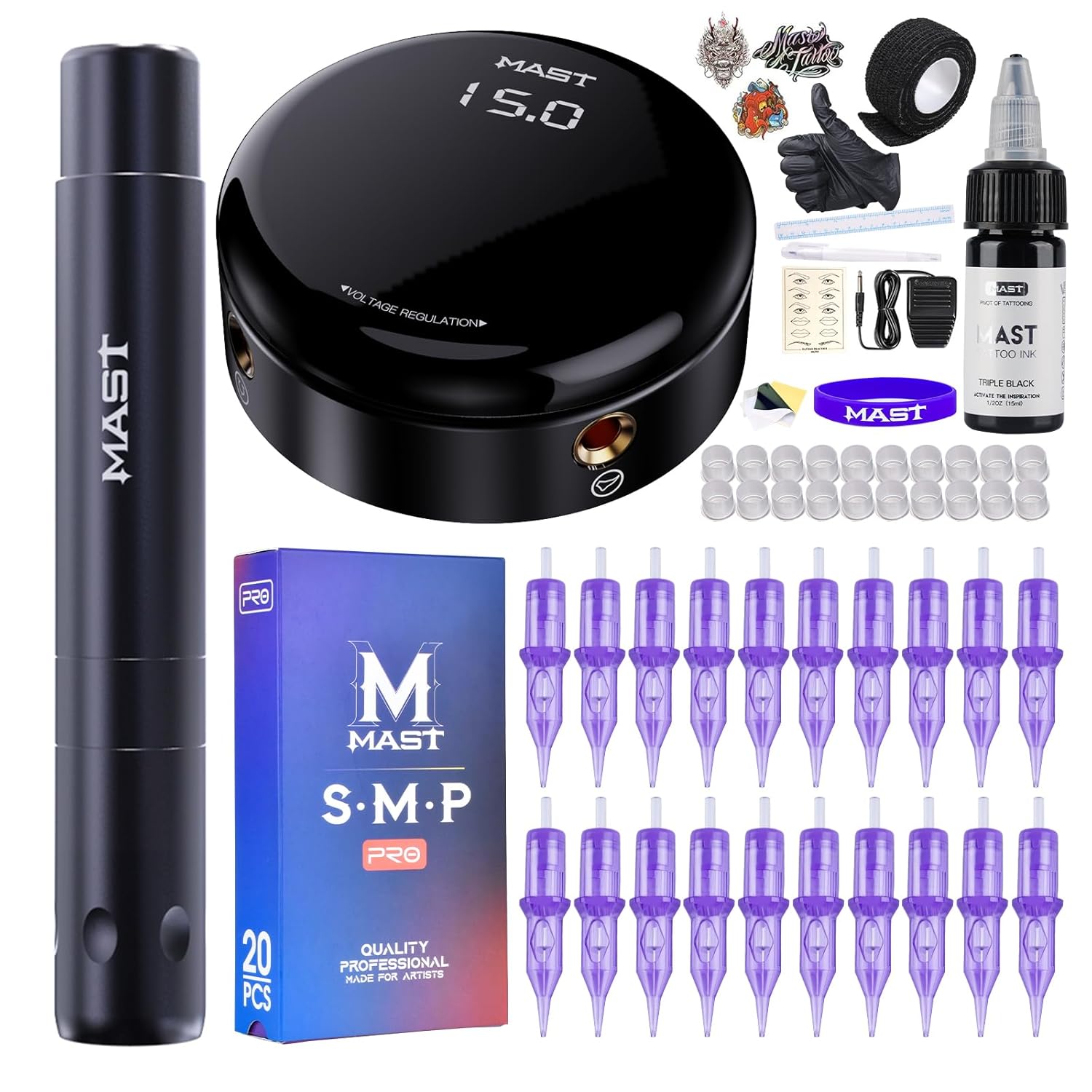 Mast Tattoo Kit Tour Air Rotary Tattoo Pen Machine Gun Kit, Super Slim & Short Tattoo Pen for Women Beauty Work, Tattoo Neeldes with Power Supply Kits