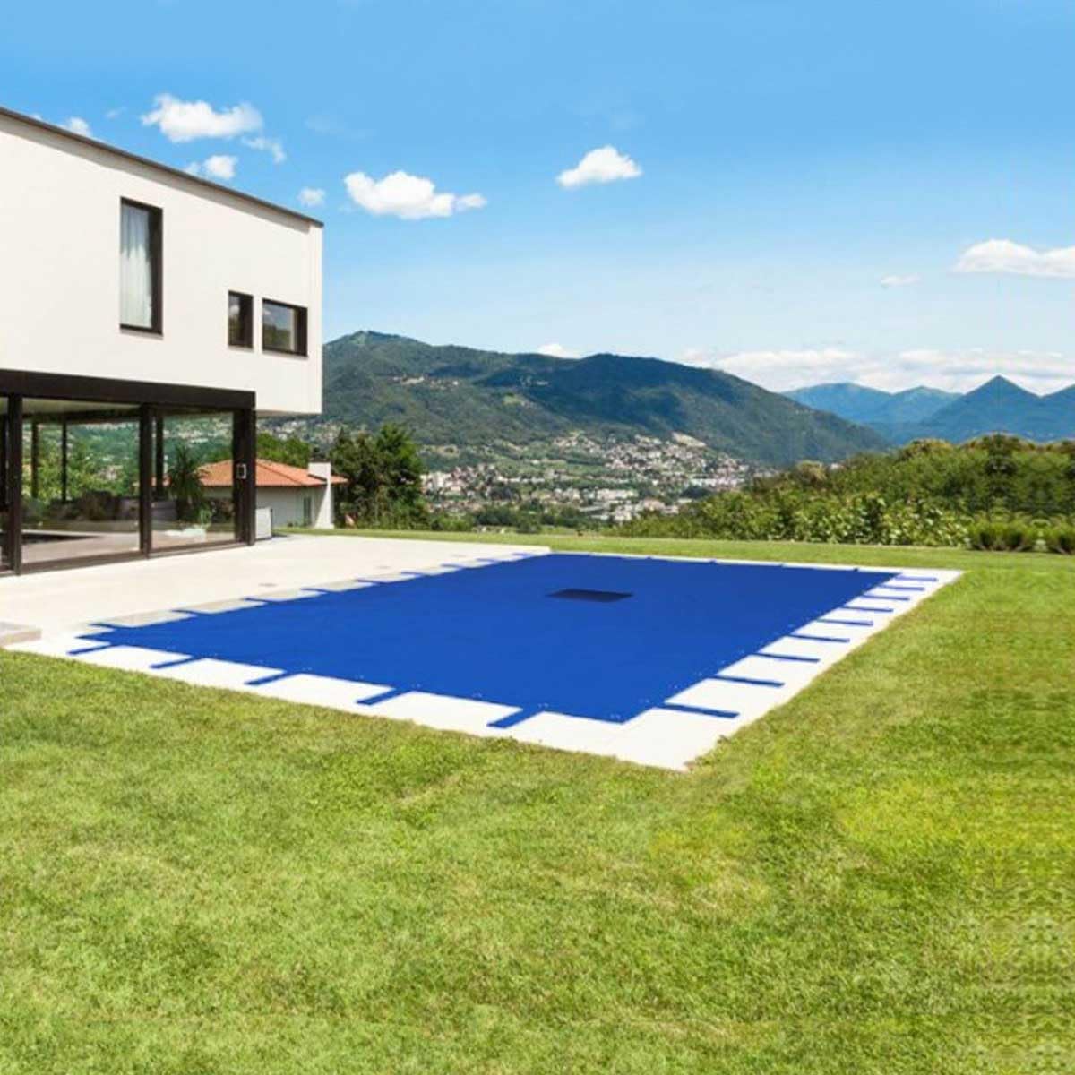 Copertura Piscina Rettangolare 8x14 m - TECPLAST - PO155RD - Telo di copertura per Piscina con Rete di drenaggio centrale