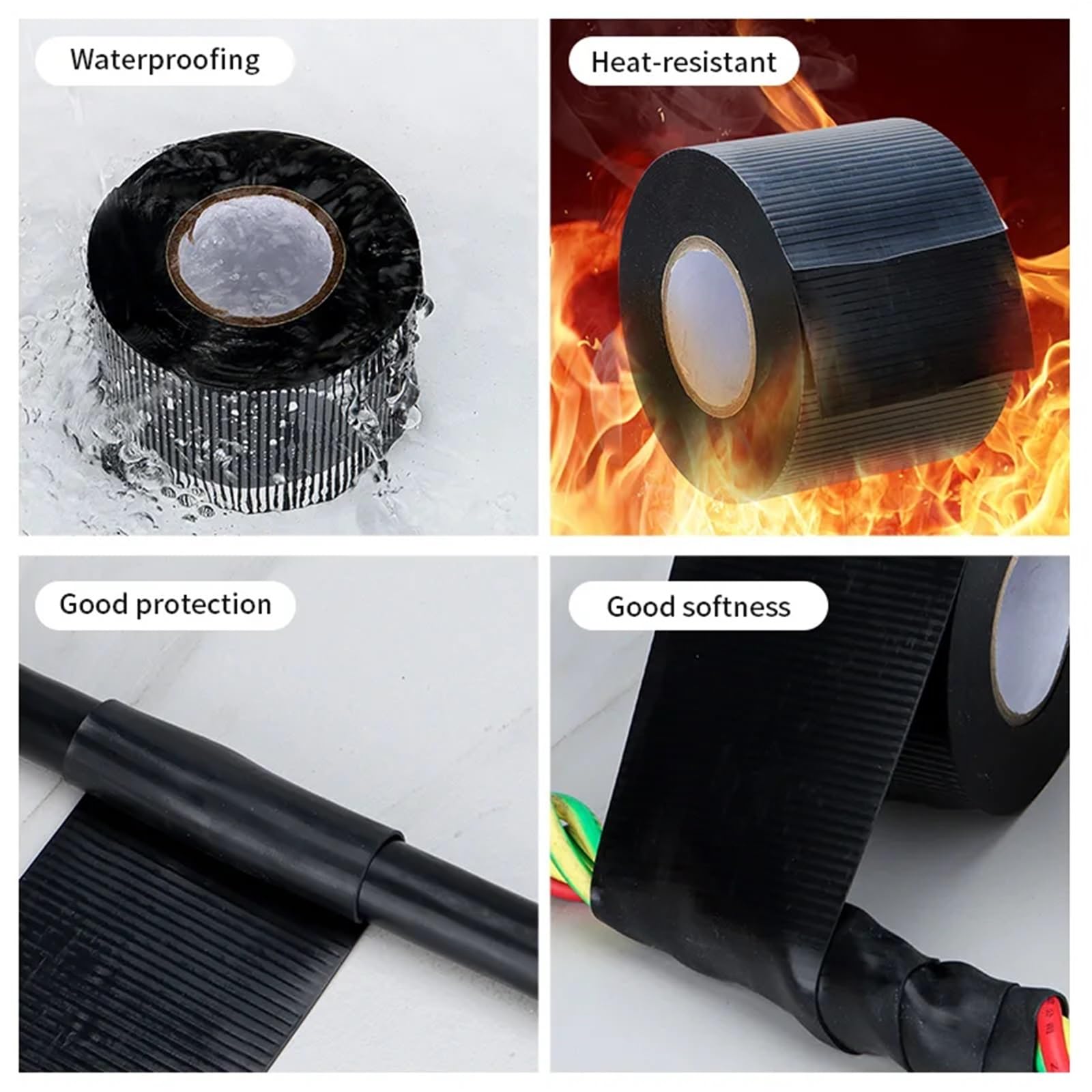 Isolierband Schwarzes Isolierband, selbstklebendes Gummi-Isolierband, Silikon, wasserdicht, Verstopfen, Reparatur, Dichtungsbänder, Verklebung