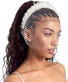 Pearl Beaded Bridal Headband + Birdcage Veil | Bachelorette Party Hairpi...