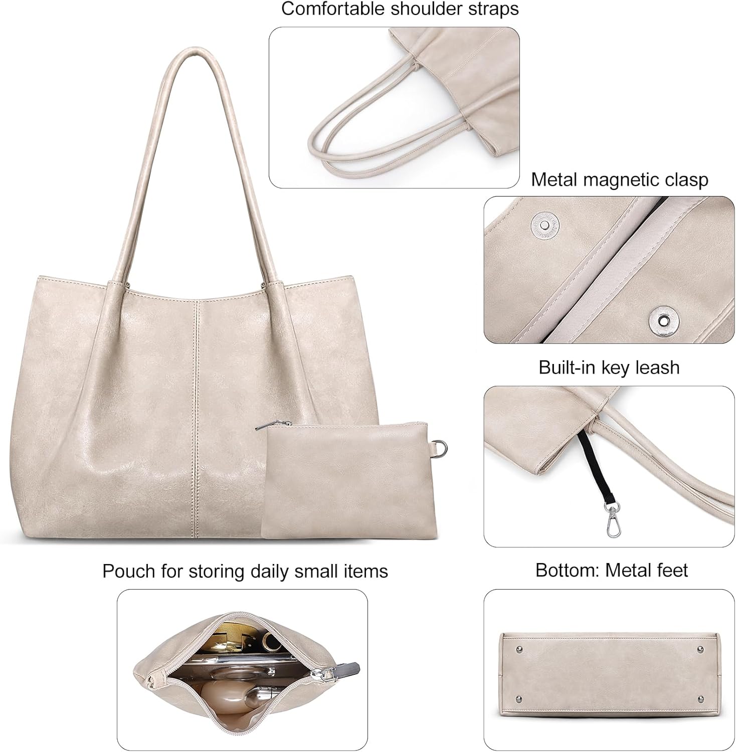 Large Tote Bag for Women Work Vegan Leather 16L Ladies Handbags Womens Big Purses Shoulder for Travel - Image 5