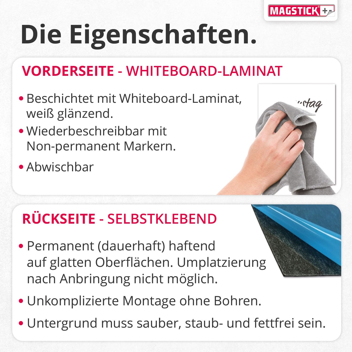 Ferrofolie Whiteboard-Folie selbstklebend I DIN A0 118,9 x 84,1 cm I flexibel beschreibbar abwischbar I Haftgrund für Magnete I XXL in weiß I mag084