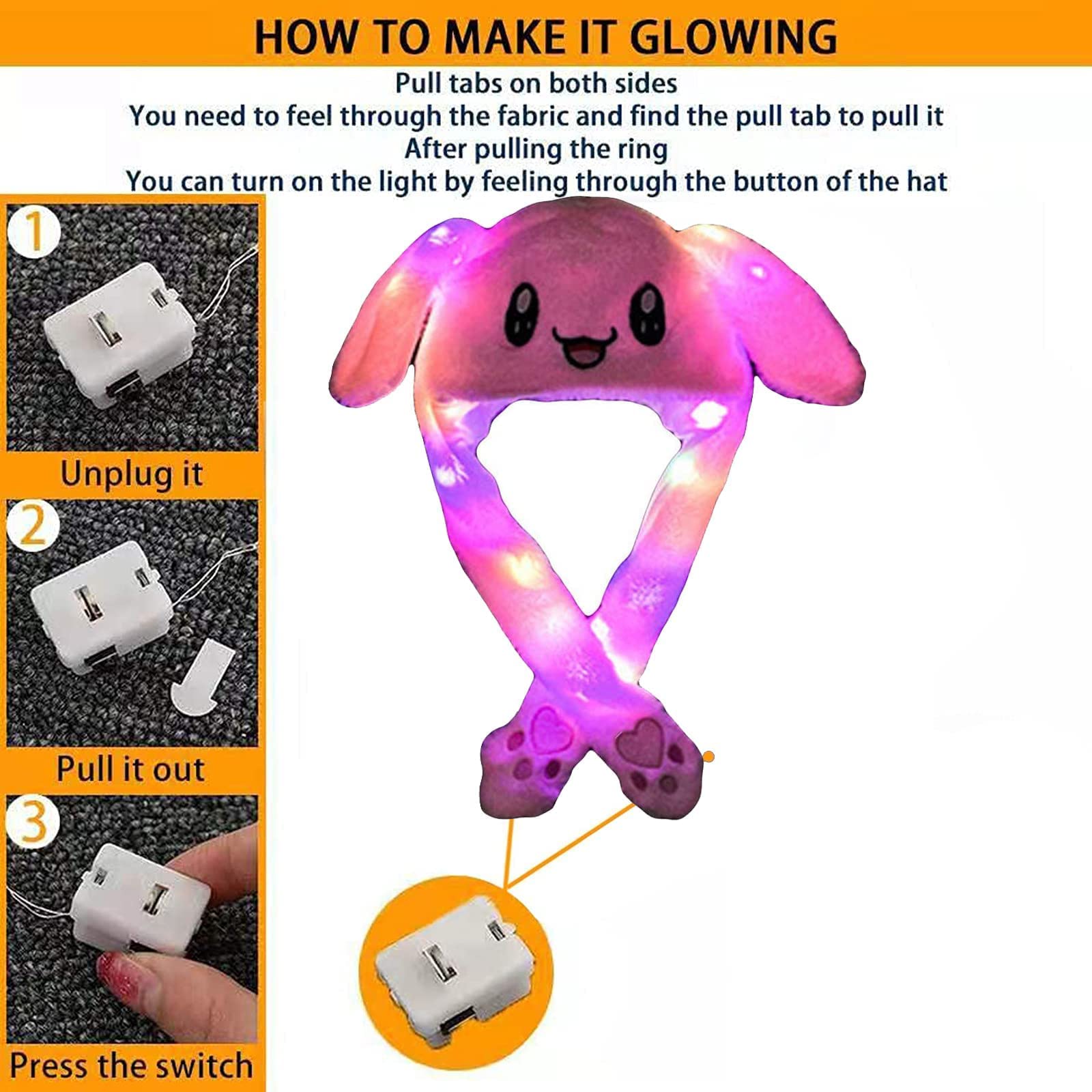 LED Kaninchenhut Mit Beweglichen Ohren - Leuchtender Hasen Plüsch Hut Karneval Kostüm Geschenk