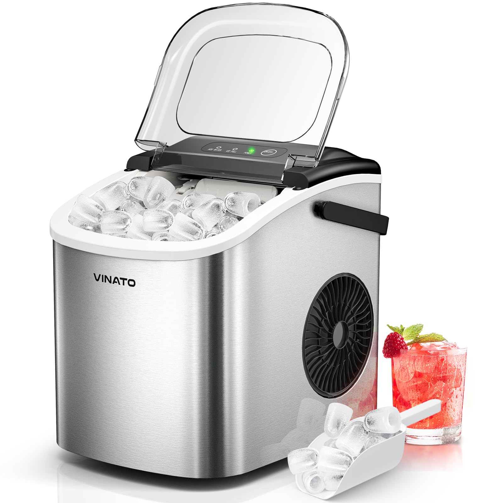 VINATO Macchina per il Ghiaccio, 9 Cubetti di Ghiaccio in soli 6-8 Minuti, Macchina per il Ghiaccio 12kg/24h, Macchina ghiaccio casa Portatile per Cucina, Bar, Campeggio