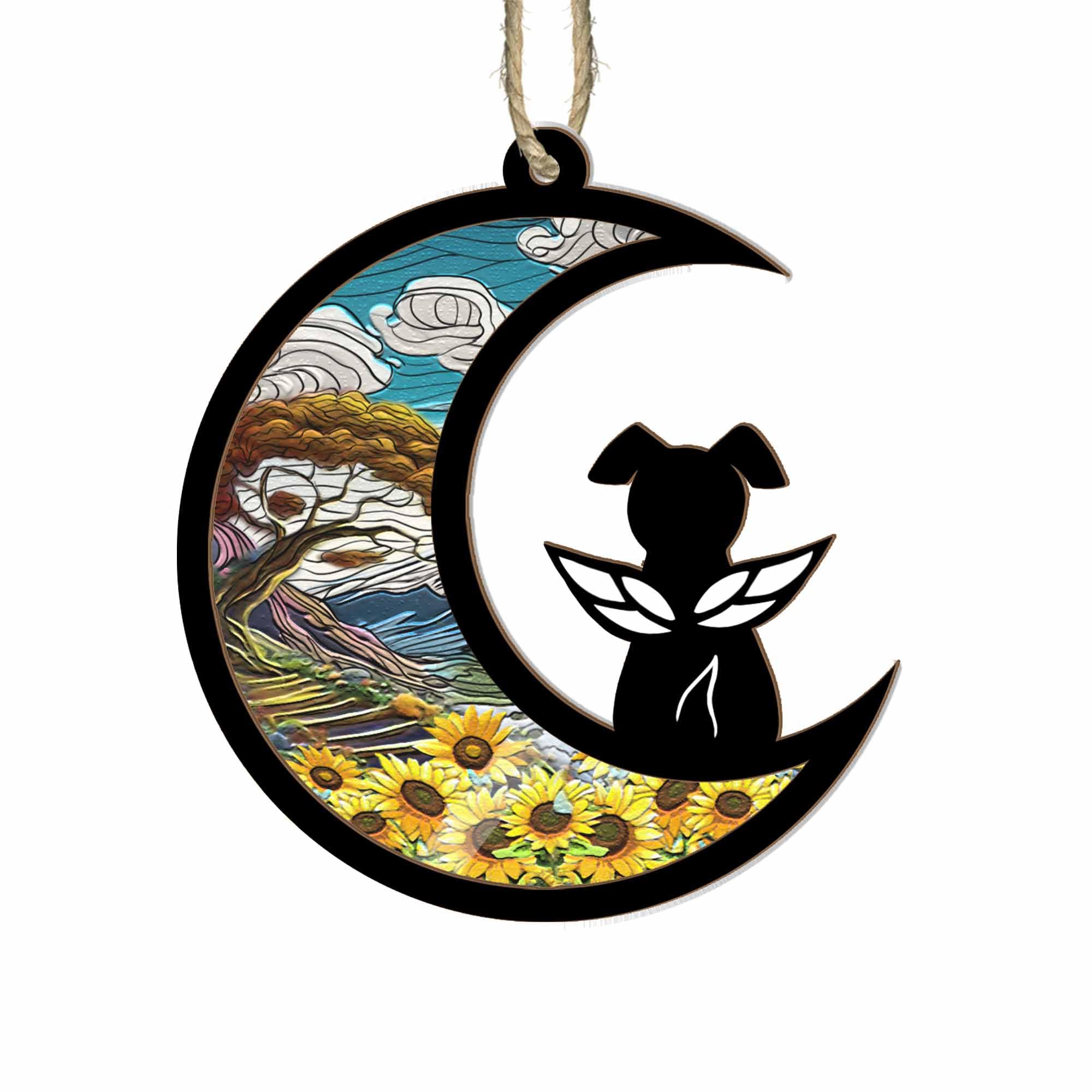 BSQUIELE Dog Memorial Suncatcher for Dog Lover - Dog Memorial Gifts- Pet Loss Suncatcher Ornament - Loss of Dog Sympathy Gift, Stained Glass Light Catcher - Dog Passing Away Gifts