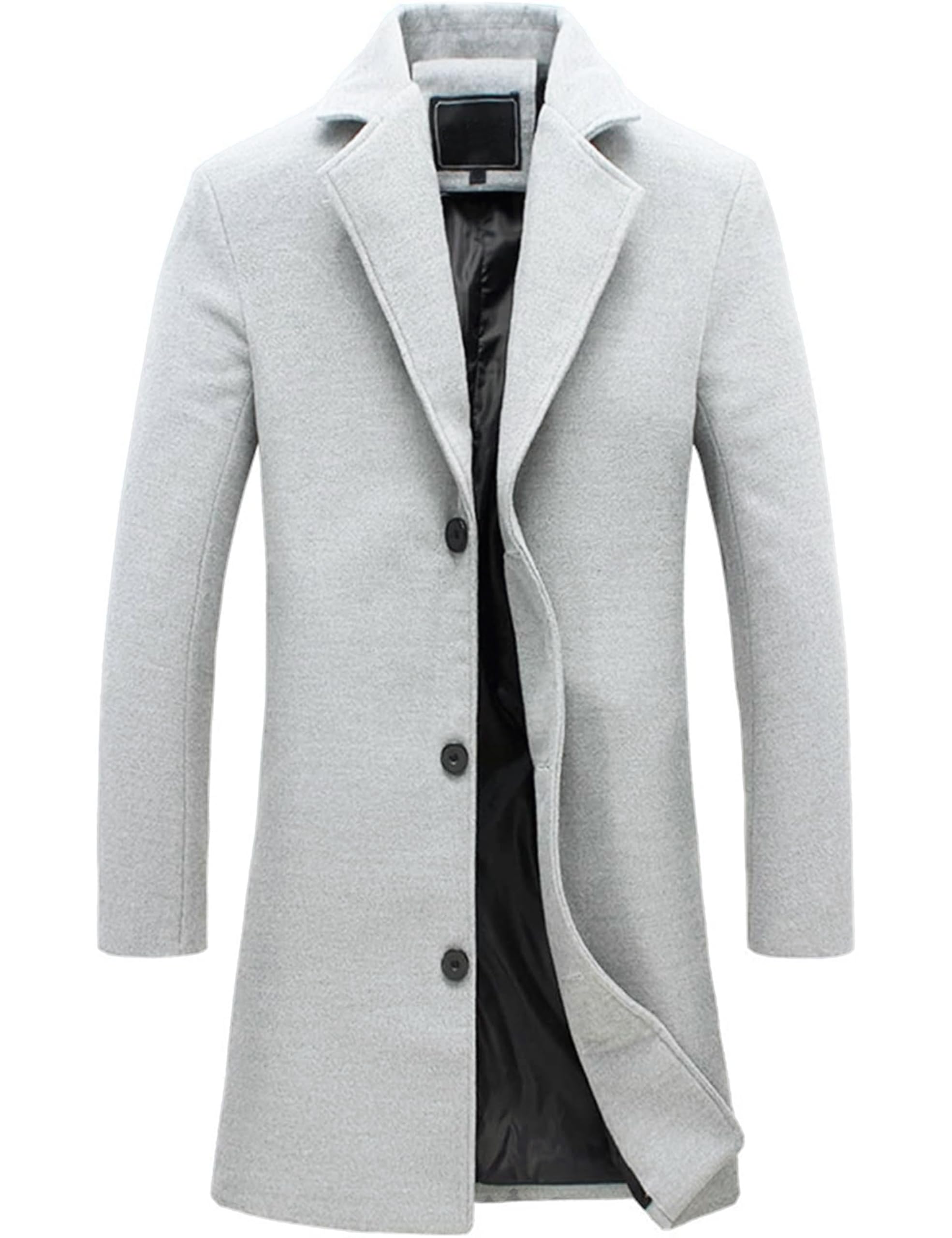 Springrain Men's Wool Blend Pea Coat Single Breasted Overcoat