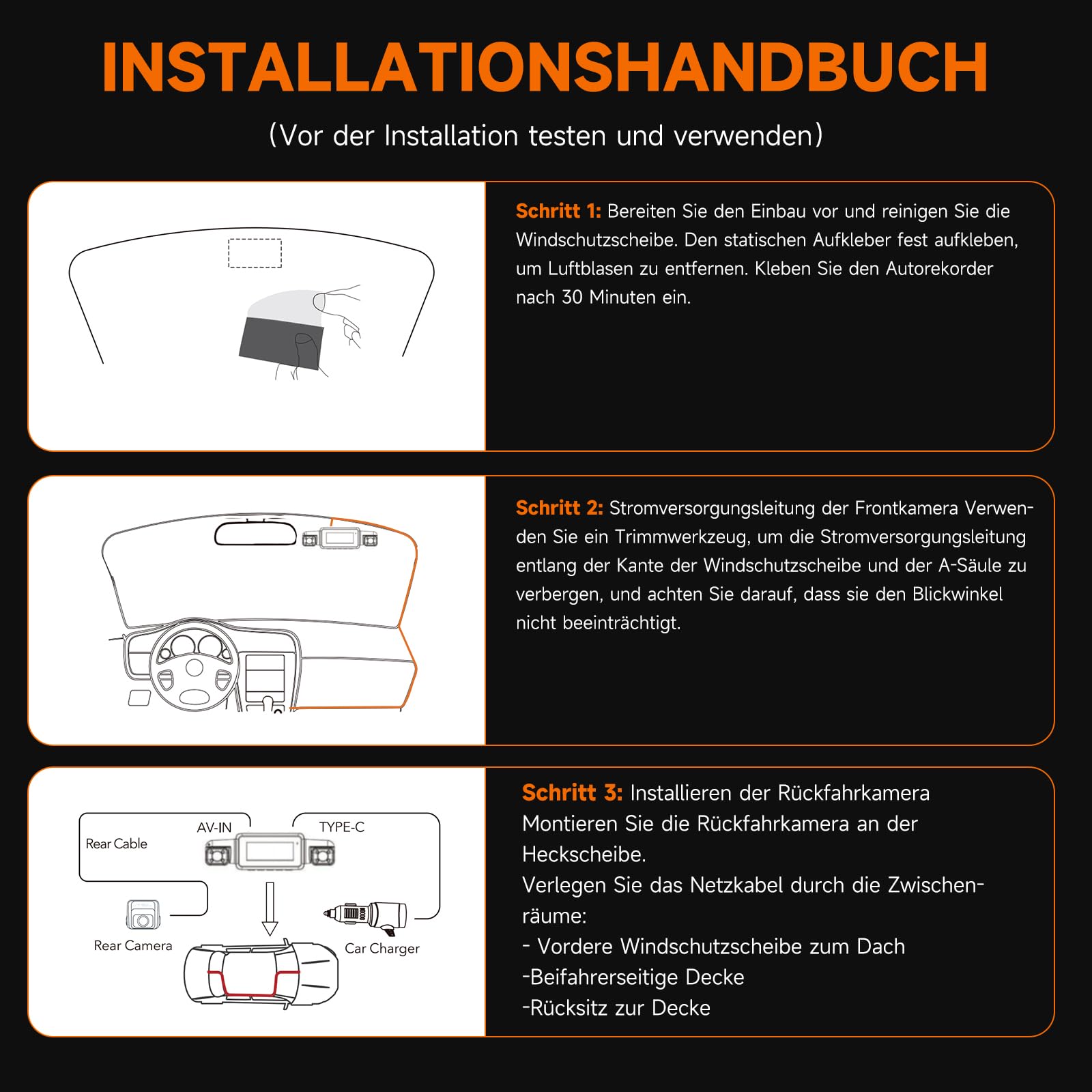 HUPEJOS 360° Dashcam Auto Vorne Hinten 4 Kanal Dash Cam Auto Kamera FHD 1080Px4,4×150° Weitwinkel,WDR-Nachtsicht (8 IR-LEDs), 3,18" IPS Display, G-Sensor,WiFi GPS,24/7 Parkmodus, 64GB SD-Karte