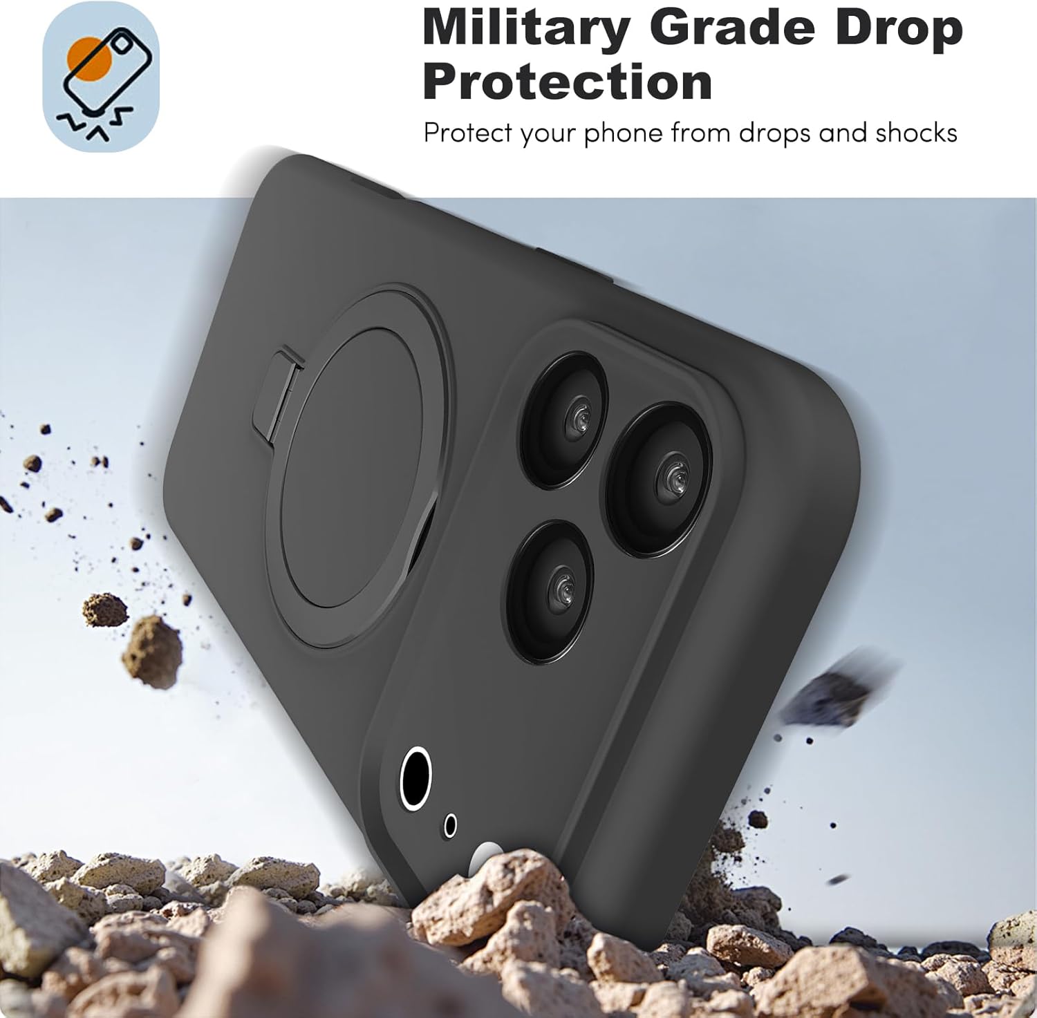 IYH Magnetic Case for iPhone 17 Pro 6.3" with Invisible Stand [16FT Military Protection] Liquid Silicone Cover, Black