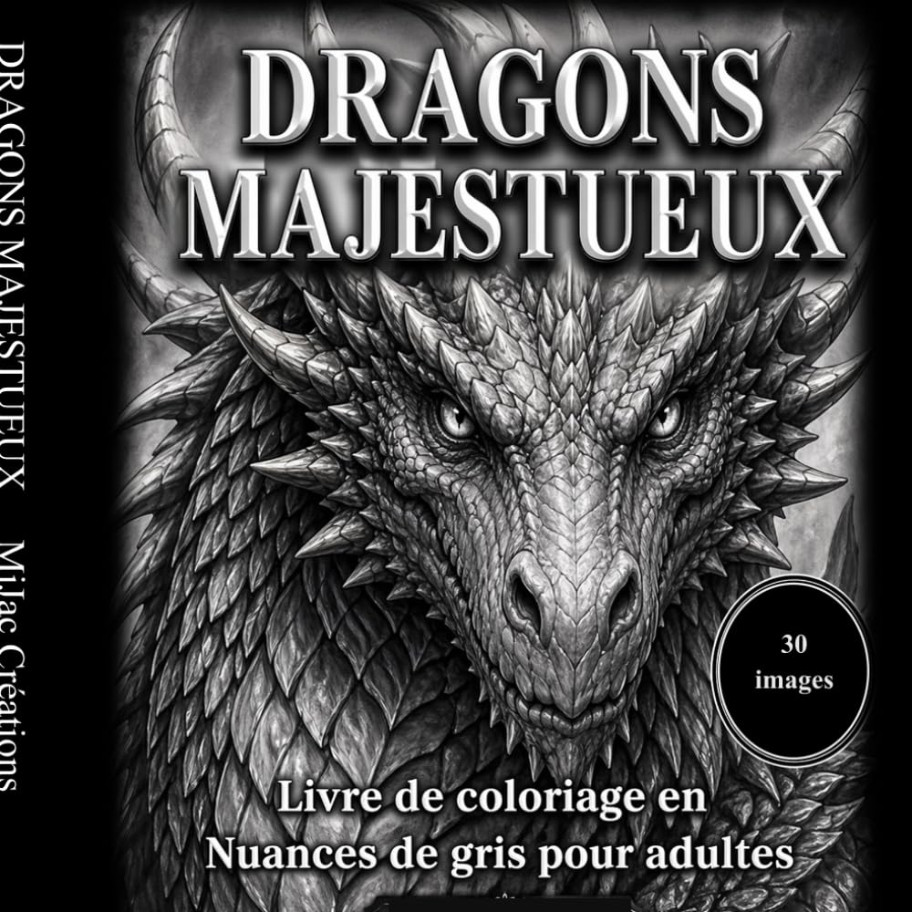 Dragons majestueux - Livre de coloriage en nuances de gris pour adultes | Créatures fantastiques à colorier: 30 illustrations de dragons puissants, mystiques et détaillés pour relaxation et créativité