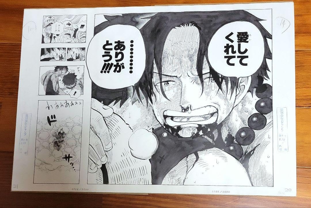 Amazon.co.jp: ワンピース ビブルの秘宝 エース 複製原画