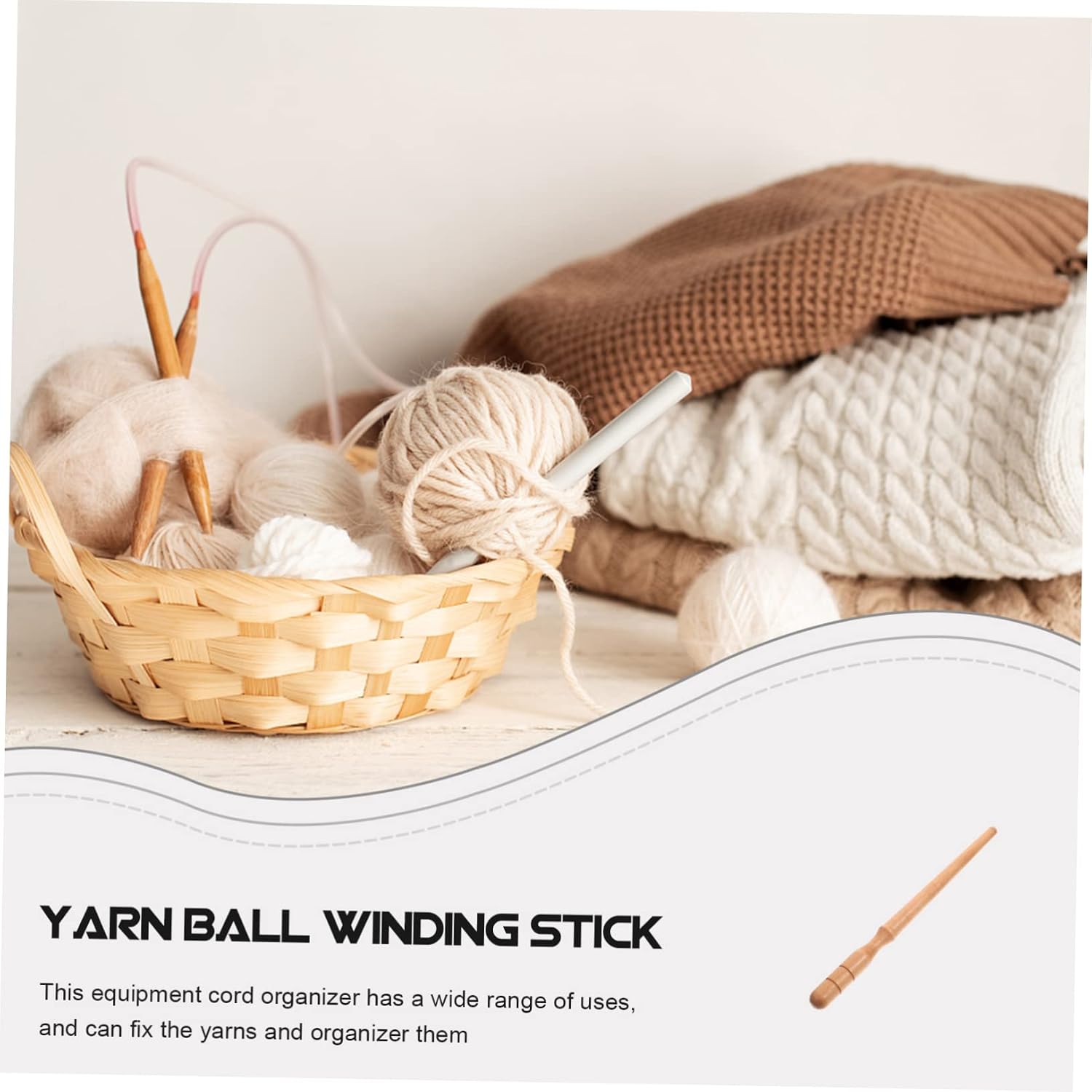 VILLFUL Yarn Winding Rod Durable Wooden Yarn Winder Tool for Crafting Beechwood Stick for Knitting and DIY Projects
