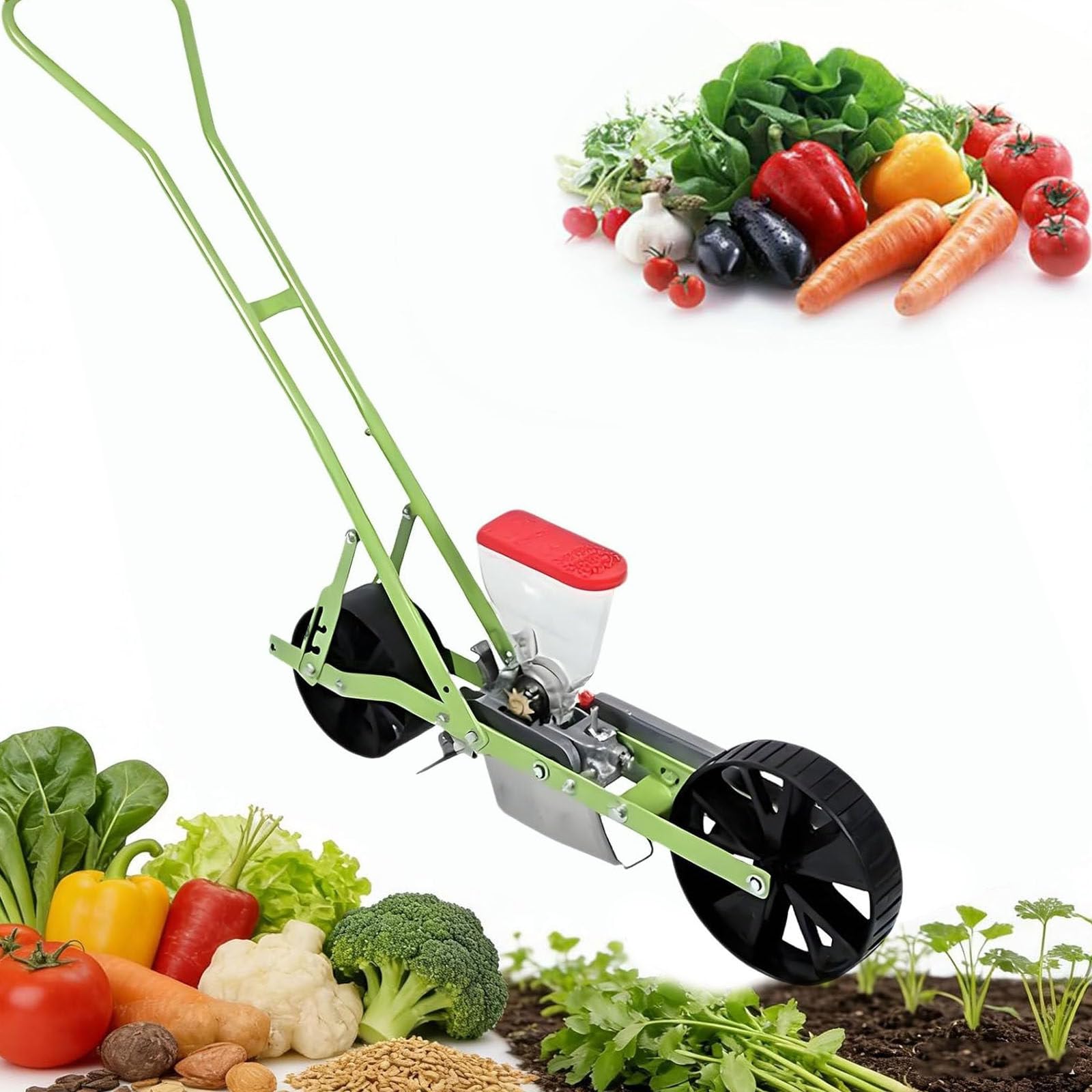 Drmoxin Hand-Pushed Vegetable Planter, Garden Corn and Soybean Seeder, Pushable Garden Seeder, Adjustable Plant And Row Spacing, for Sowing Corn, Soybeans, Peanuts, Wheat, And Beans 1row