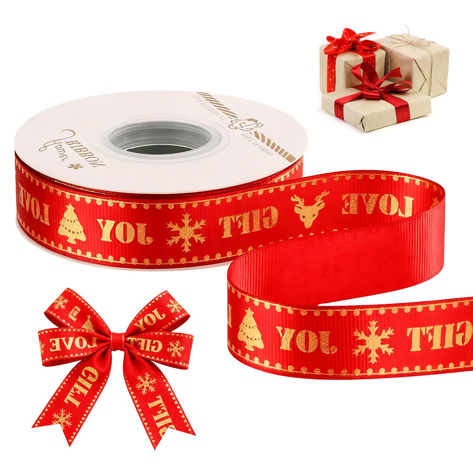 Christmas Ribbon for Gift Wrapping, Thick Fabric Silk Satin Floral Ribbons for Crafts (Christmas Gift (red)-2.5cm)