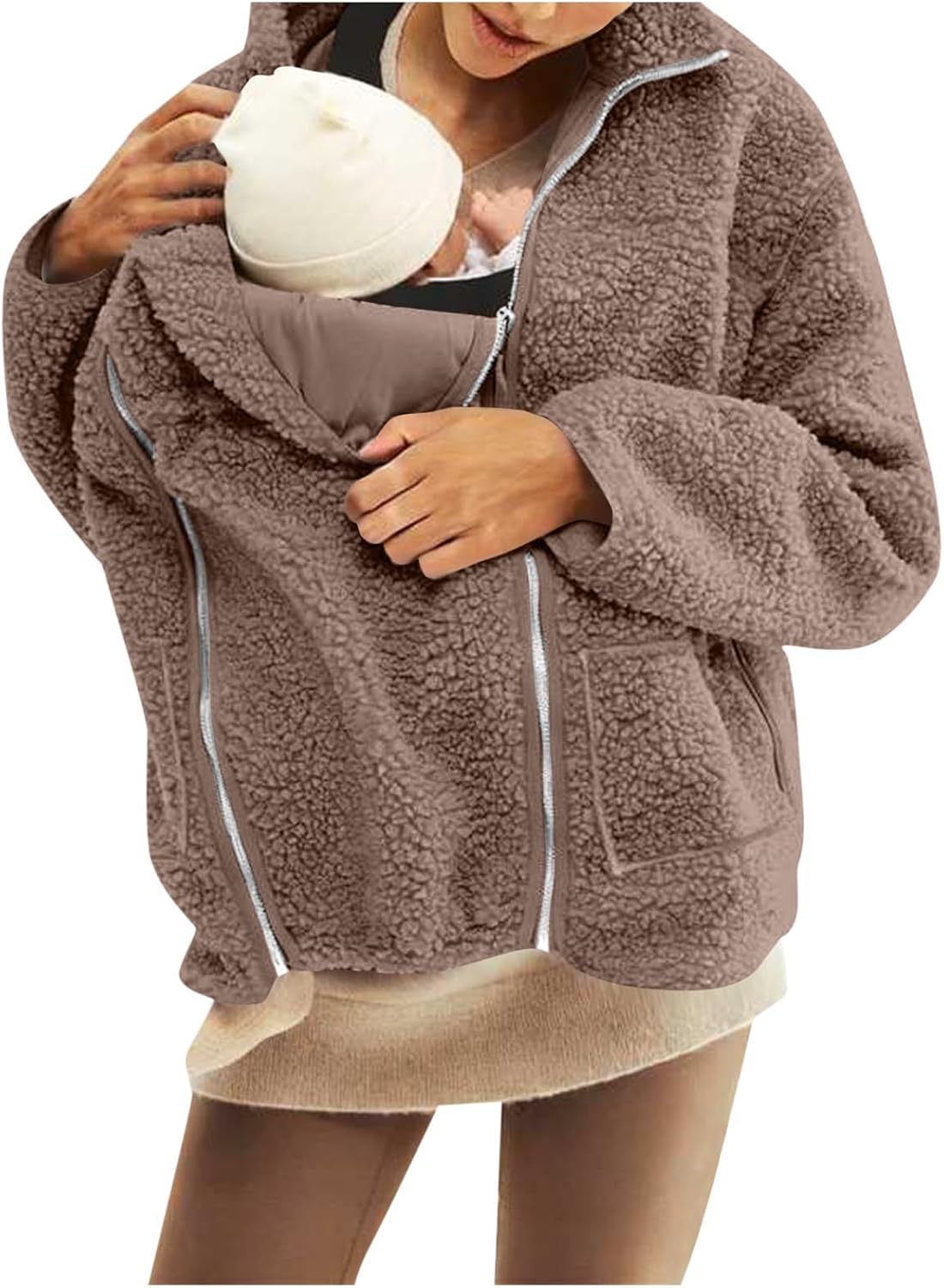 Baby Wearing Jacket Women Thicken 2 in 1 Maternity Winter Coat Zip Up Babywearing Jacket Sherpa Kangaroo Hoodies