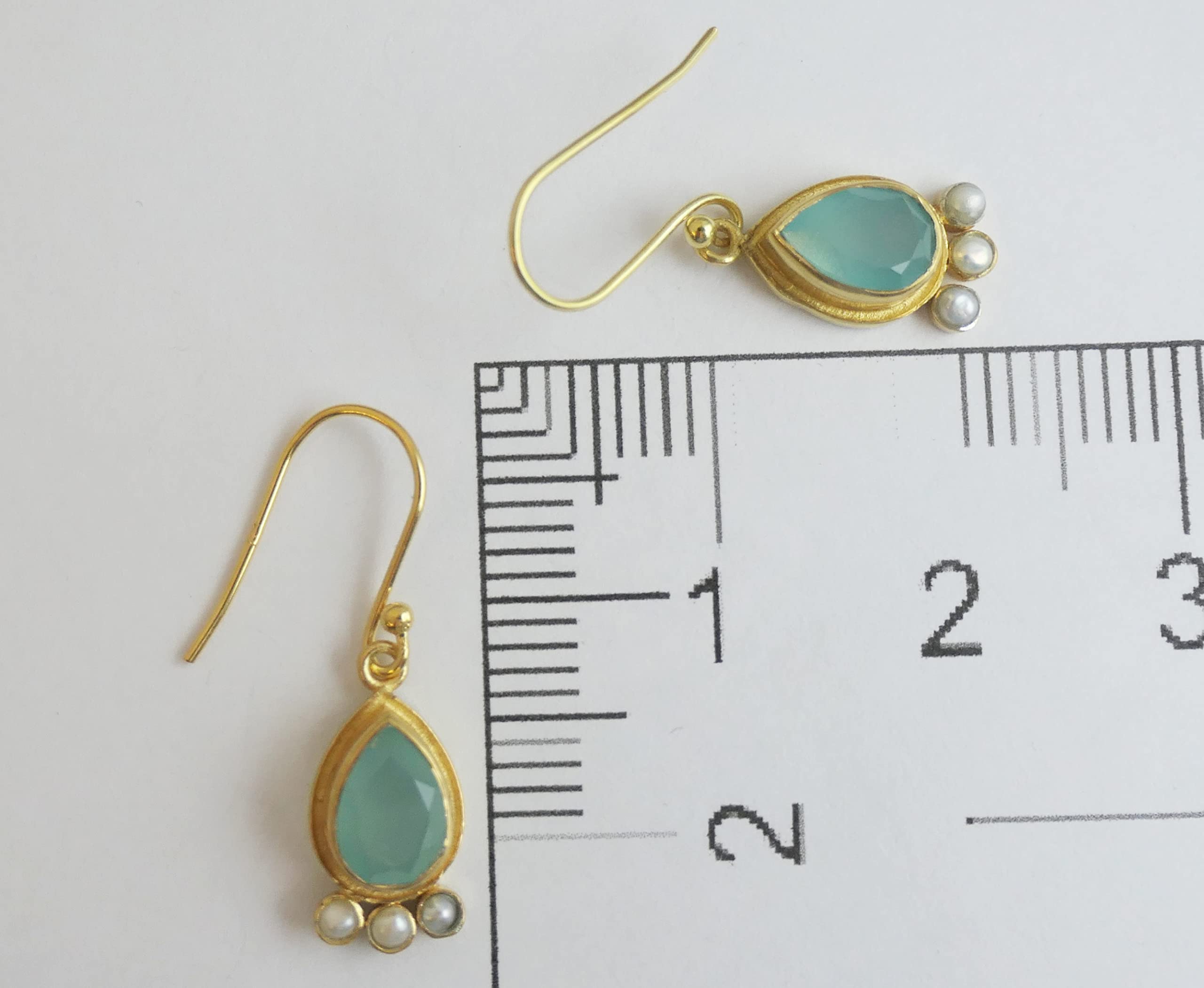 Pendientes de Plata de Ley 925 con Baño de Oro de Calcedonia Aqua y Perla de Agua Dulce