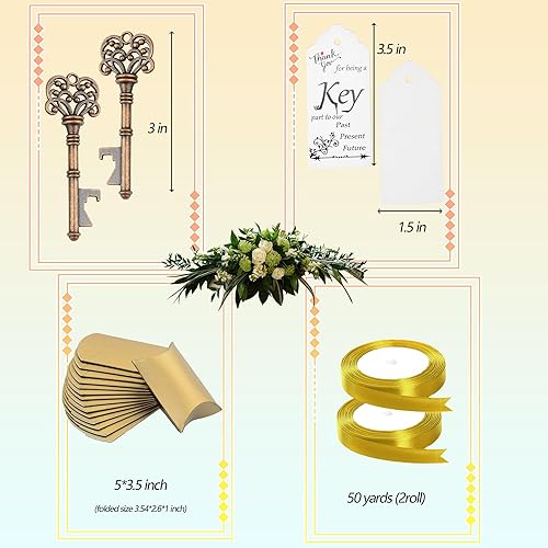 Miniatura 2 de Aokbean 50 juegos de abrebotellas con llave de esqueleto con caja de dulces, recuerdos de fiesta de boda, recuerdo para invitados, tarjeta de regalo