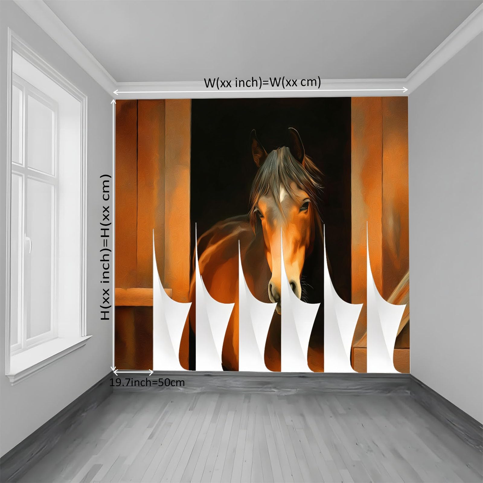 Malowidła ścienne Zwierzęta konie z drewnianymi drzwiami Sztuka ścienna Vintage Obraz olejny Fototapeta do salonu, sypialni, papier 250 x 175 cm Fotografia Gobelin Efekt 3D