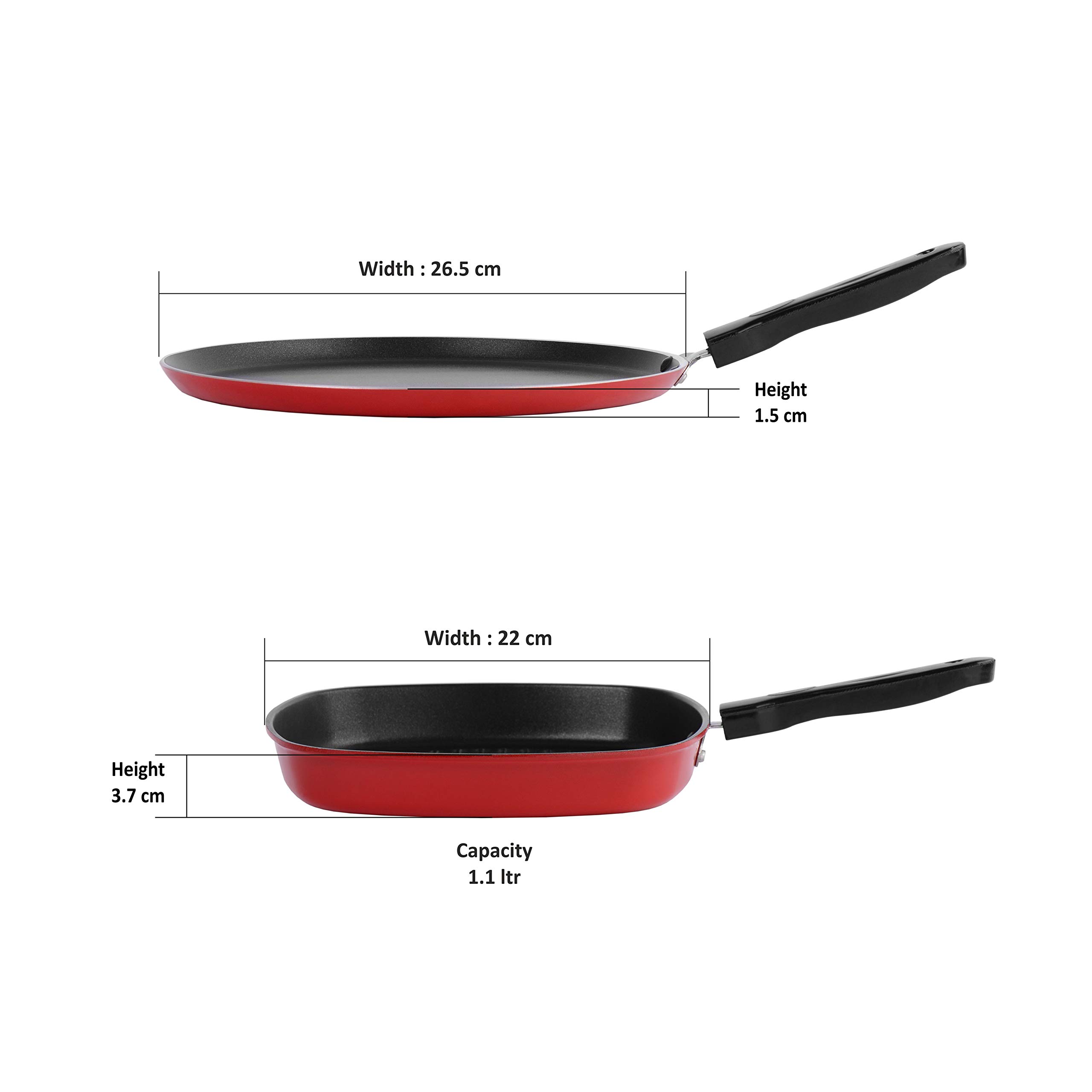 Sumeet 2.6mm Thick Non-Stick Berry Cookware set (Dosa Tawa – 26.5cm Dia + Grill Pan – 1.1Ltr Capacity – 22cm Dia) - Image 4 thumbnail